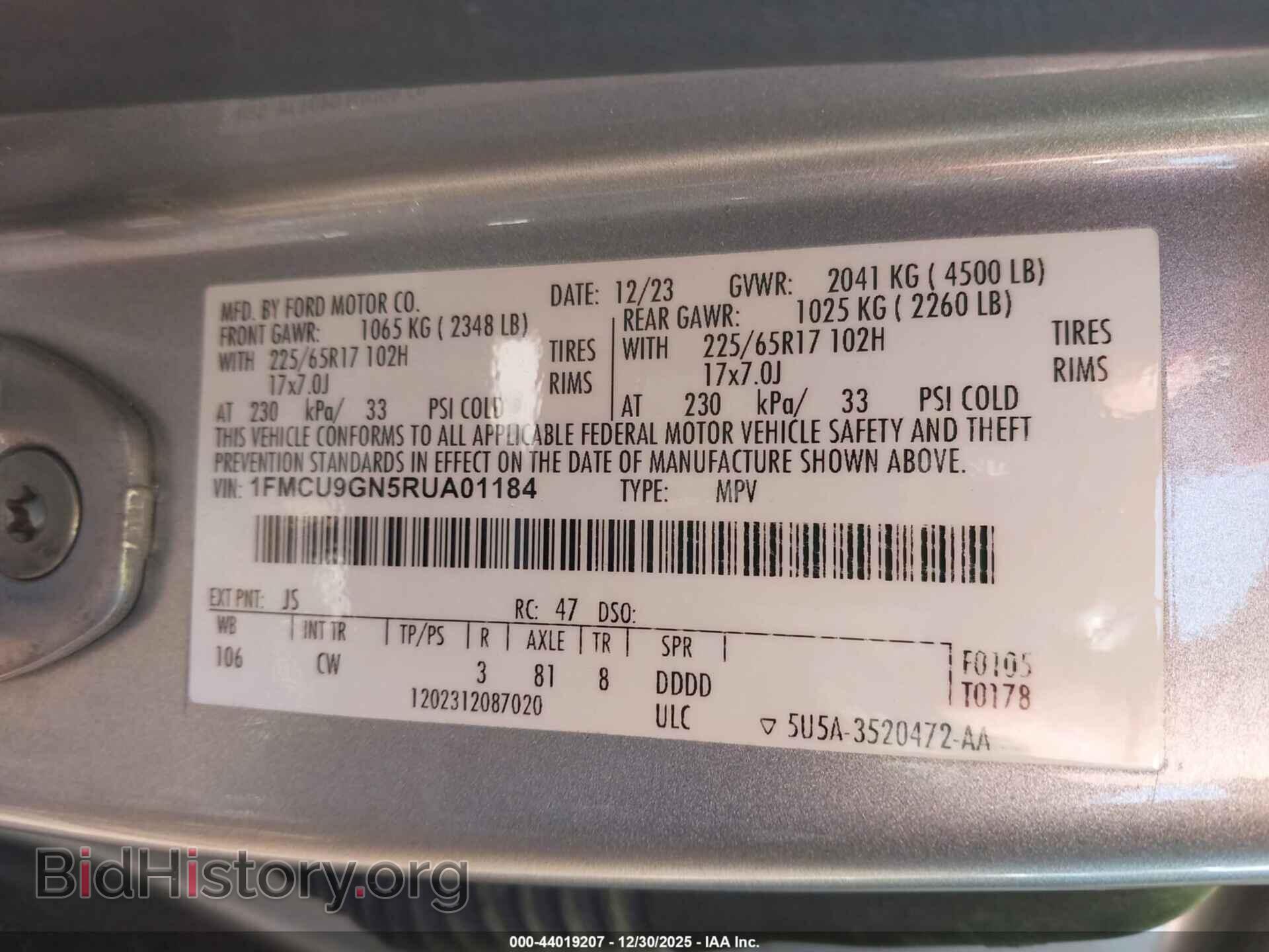 2024 FORD ESCAPE - VIN: 1FMCU9GN5RUA01184 - Фото 9