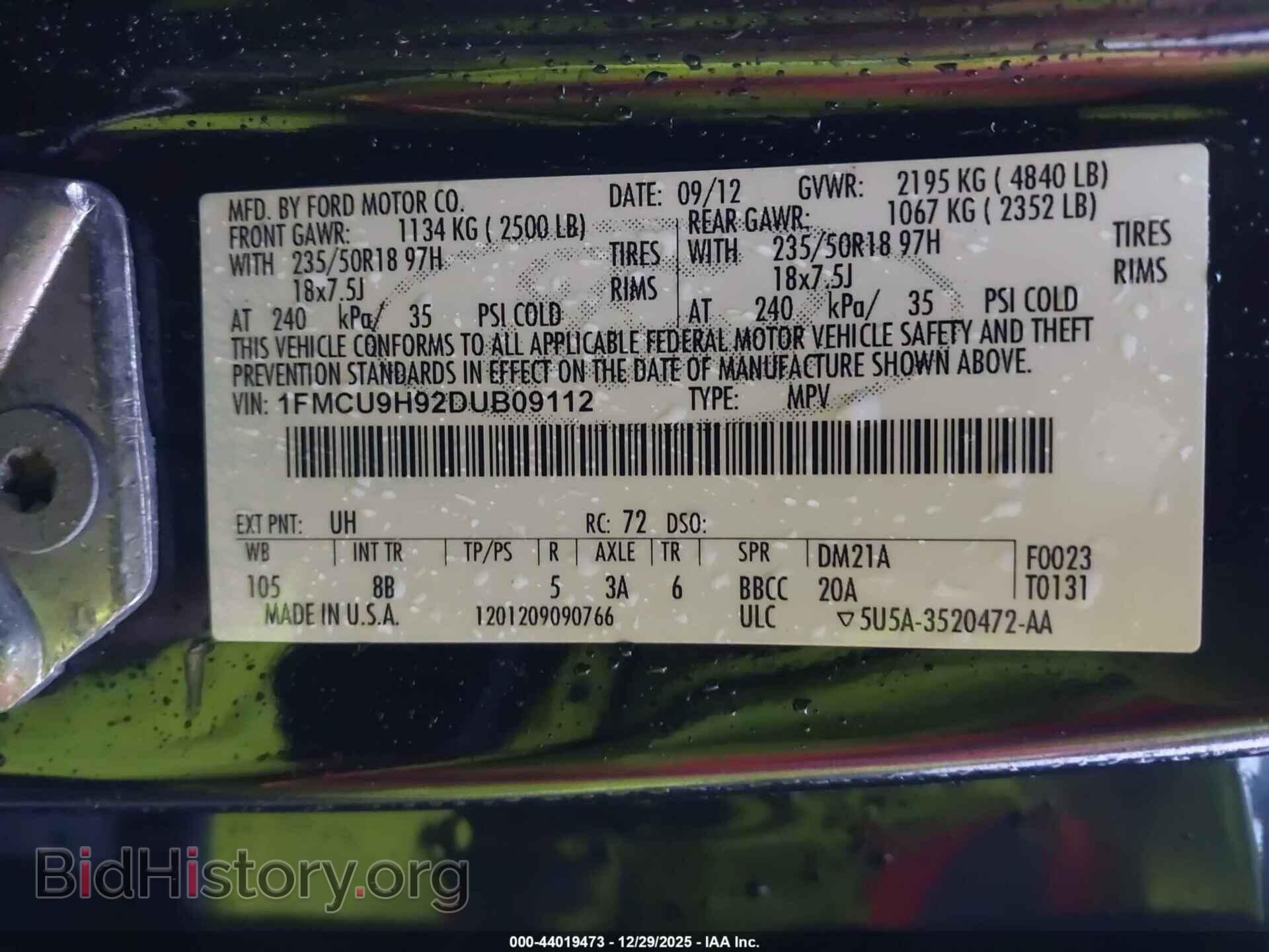 2013 FORD ESCAPE - VIN: 1FMCU9H92DUB09112 - Фото 9