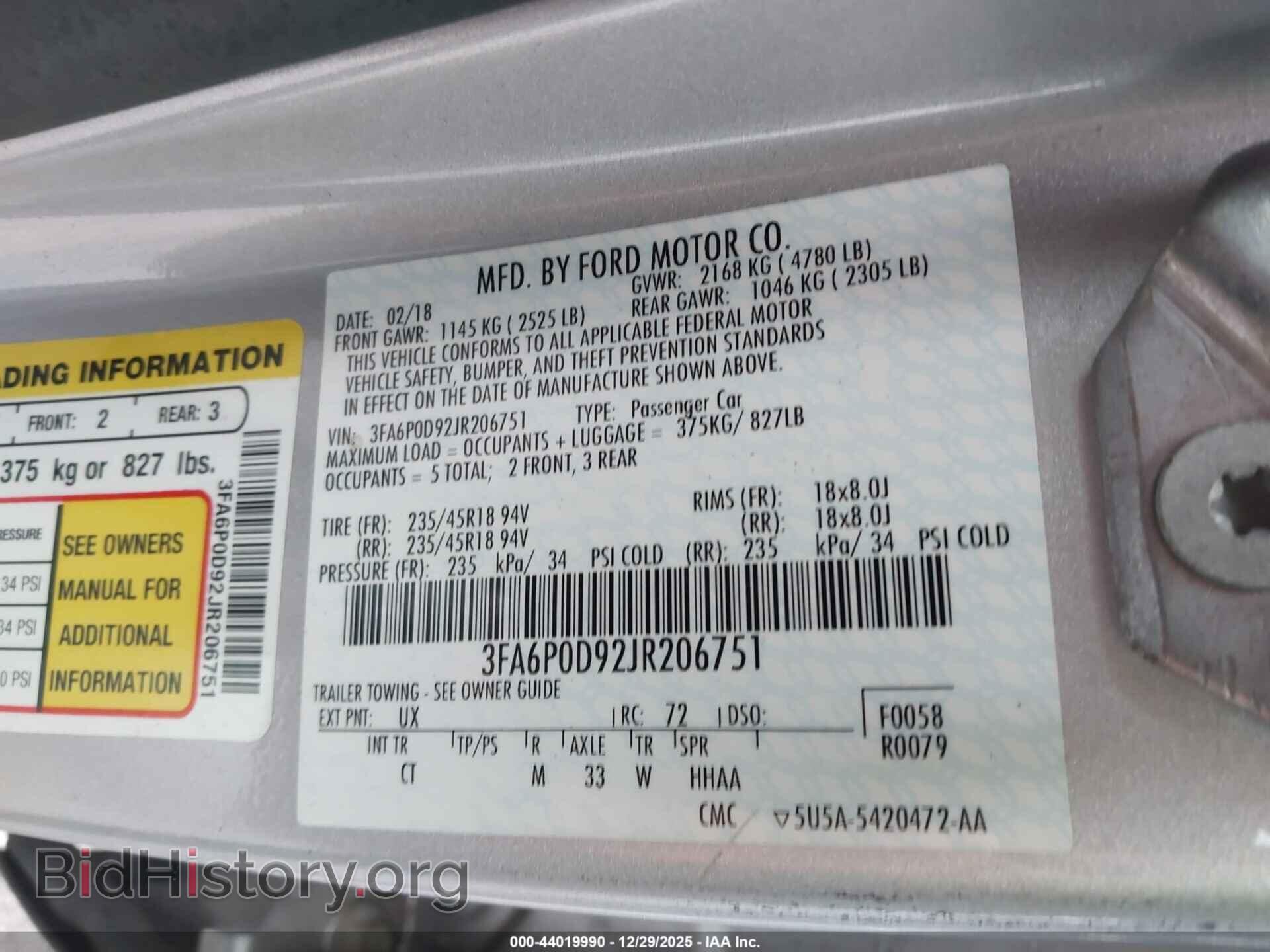 2018 FORD FUSION - VIN: 3FA6P0D92JR206751 - Фото 9