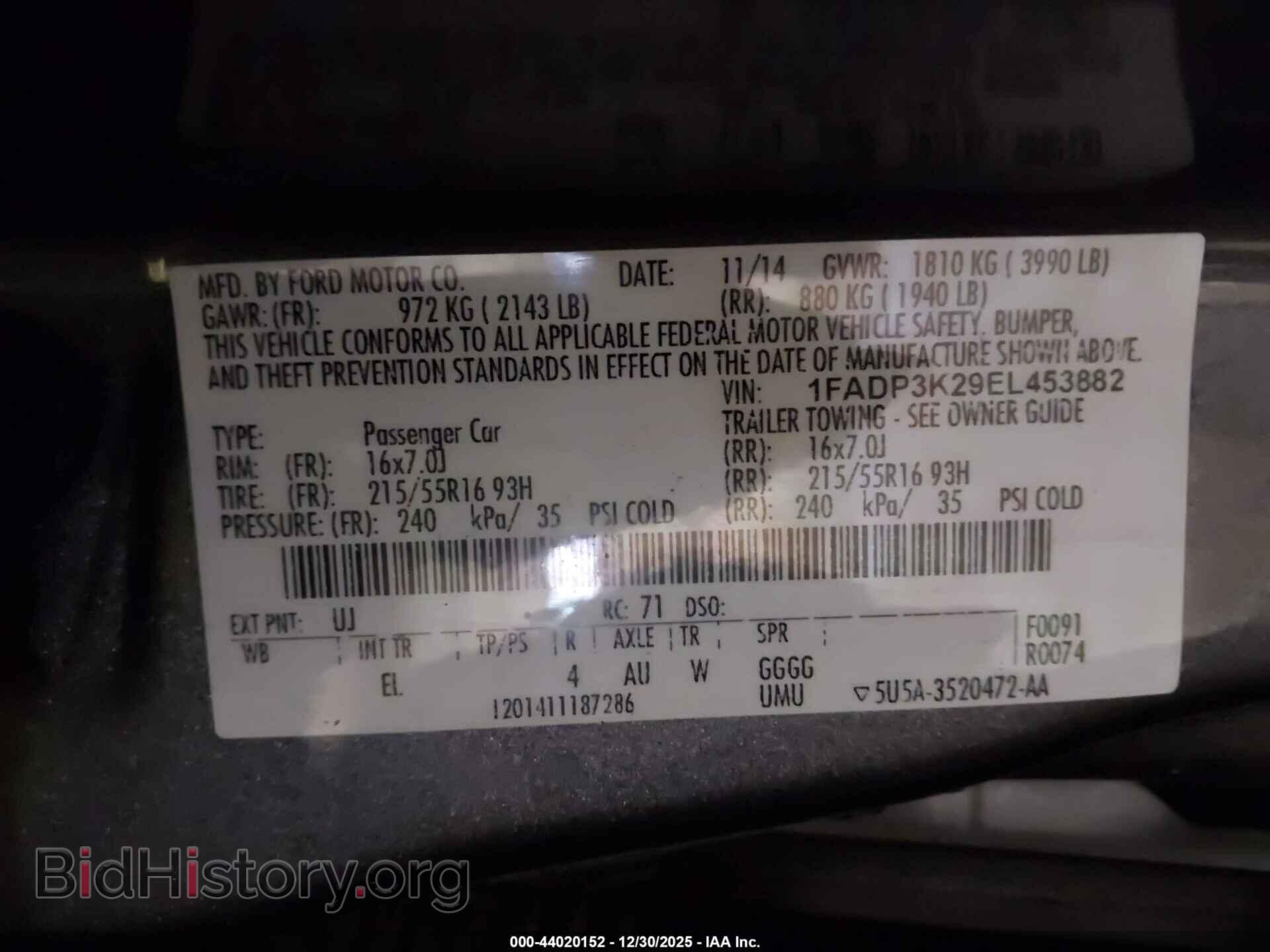 2014 FORD FOCUS - VIN: 1FADP3K29EL453882 - Фото 9
