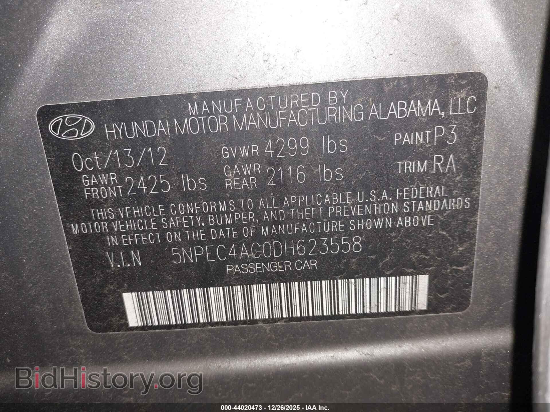 2013 HYUNDAI SONATA - VIN: 5NPEC4AC0DH623558 - Фото 9