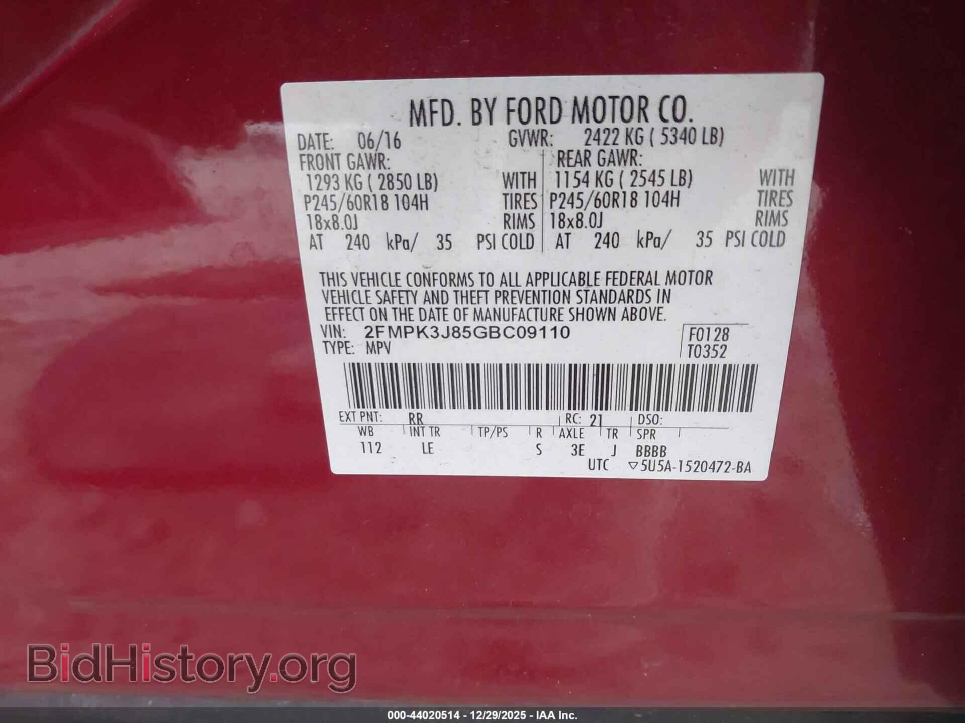 2016 FORD EDGE - VIN: 2FMPK3J85GBC09110 - Photo 9