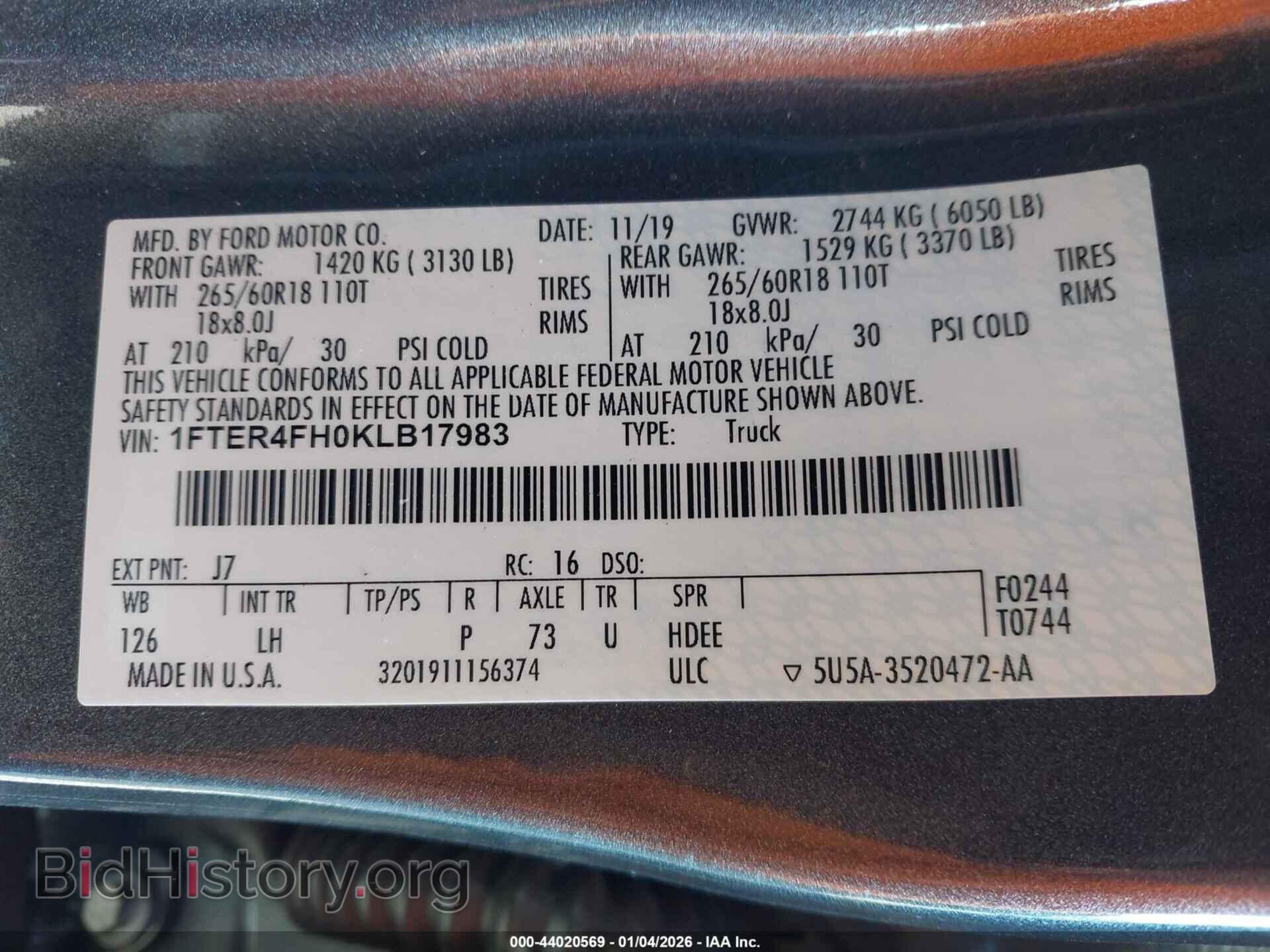 2019 FORD RANGER - VIN: 1FTER4FH0KLB17983 - Фото 9