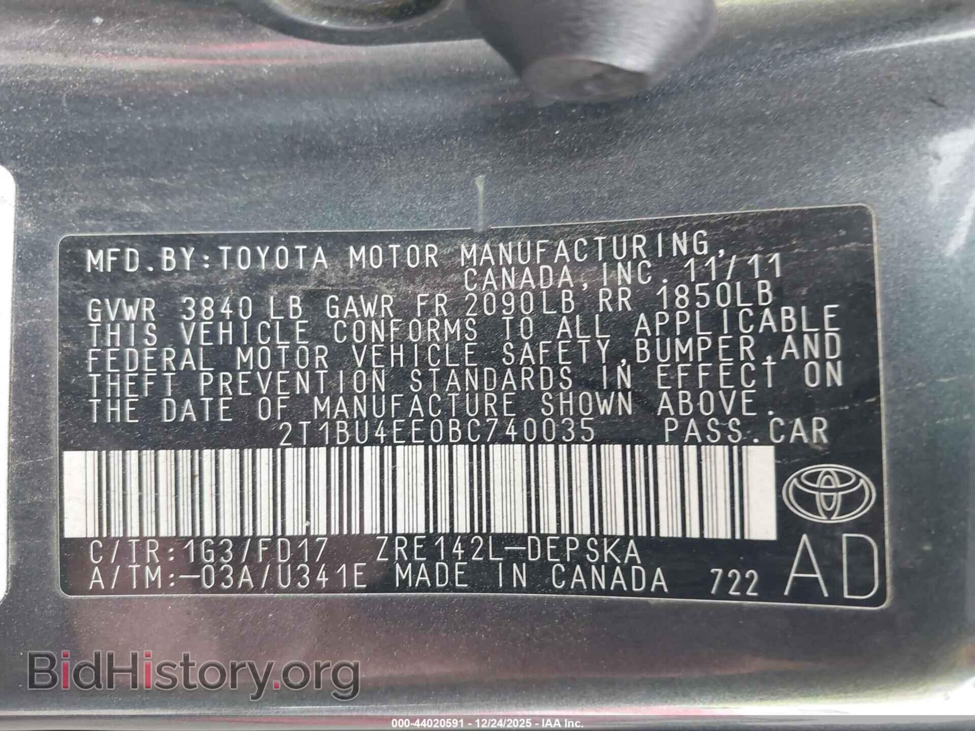 2011 TOYOTA COROLLA - VIN: 2T1BU4EE0BC740035 - Фото 9