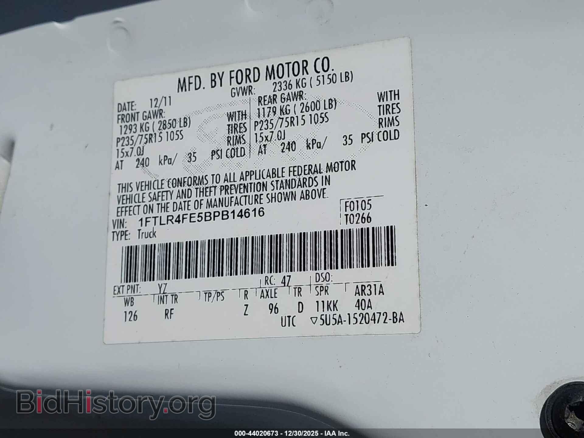 2011 FORD RANGER - VIN: 1FTLR4FE5BPB14616 - Фото 9