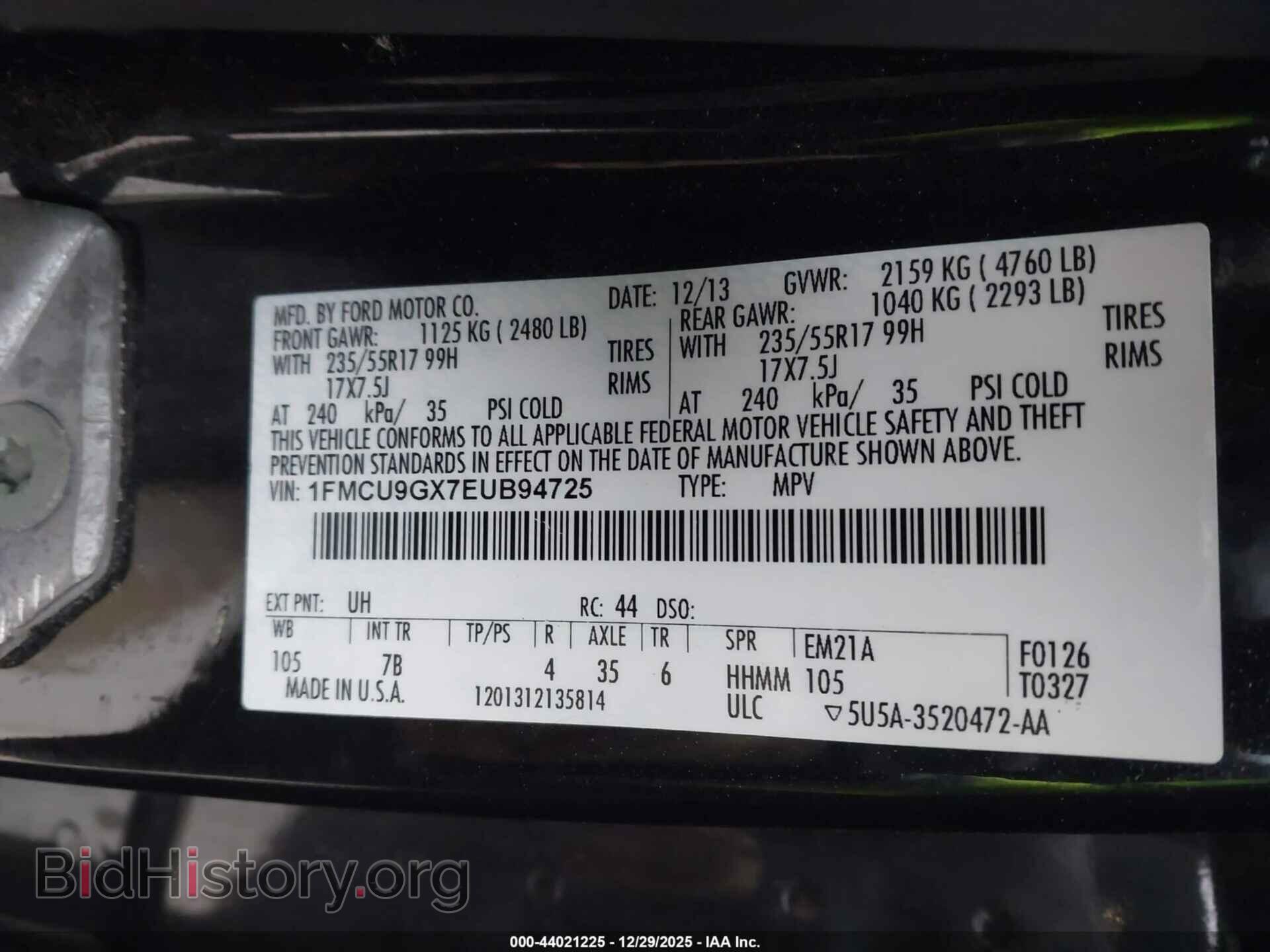 2014 FORD ESCAPE - VIN: 1FMCU9GX7EUB94725 - Фото 9