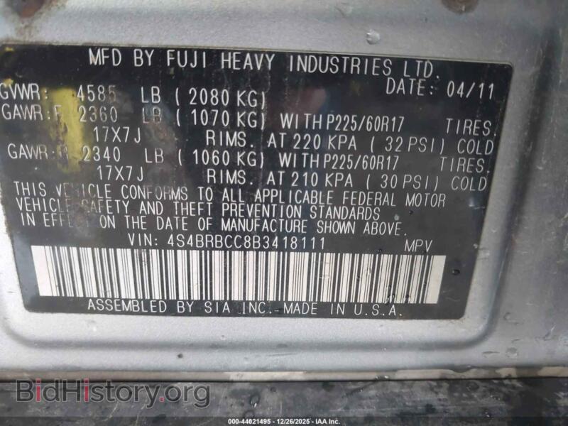 2011 Subaru OUTBACK (VIN 4S4BRBCC8B3418111) — фото 9 из 11
