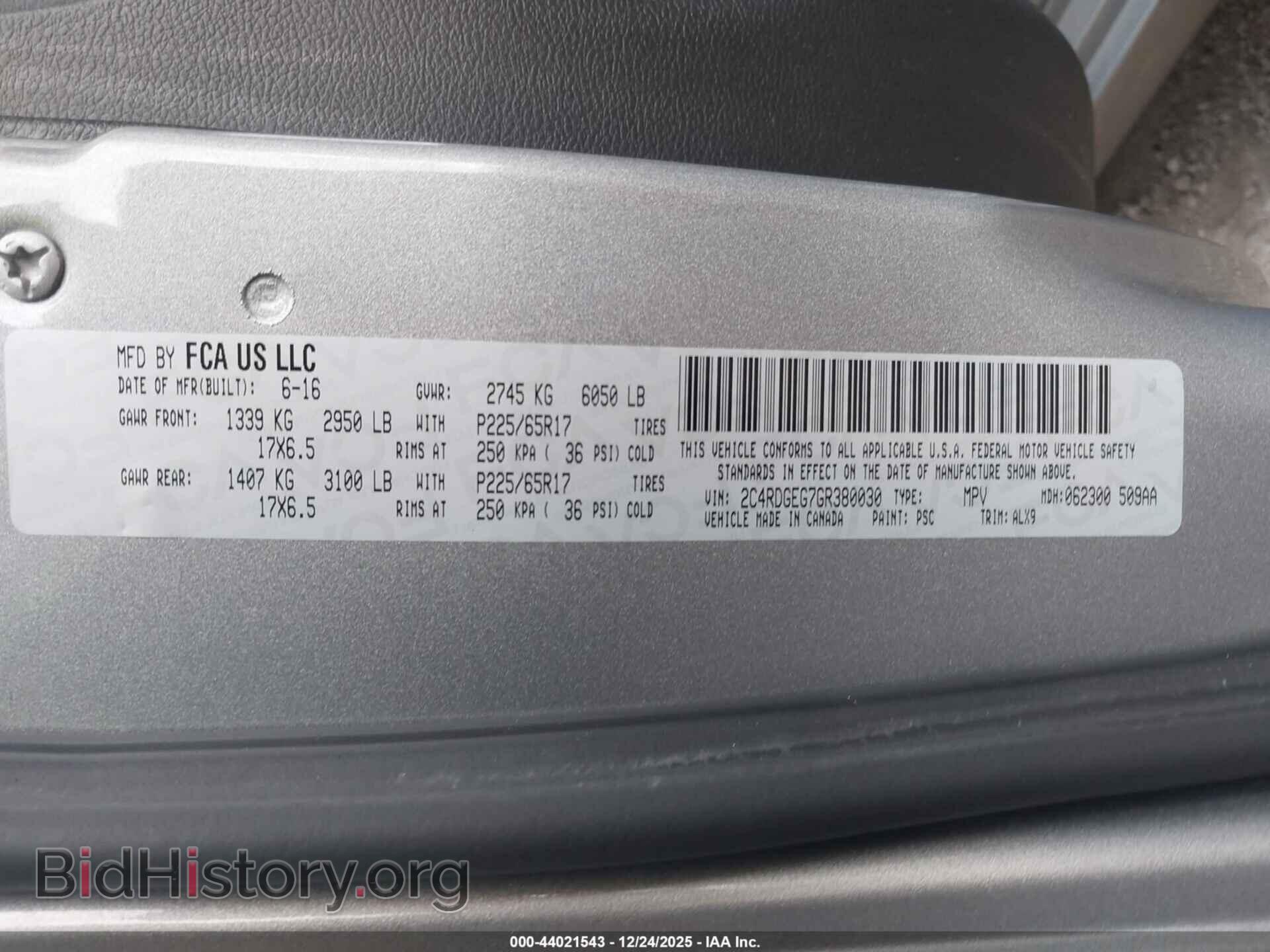 2016 DODGE GRAND CARAVAN - VIN: 2C4RDGEG7GR380030 - Фото 9