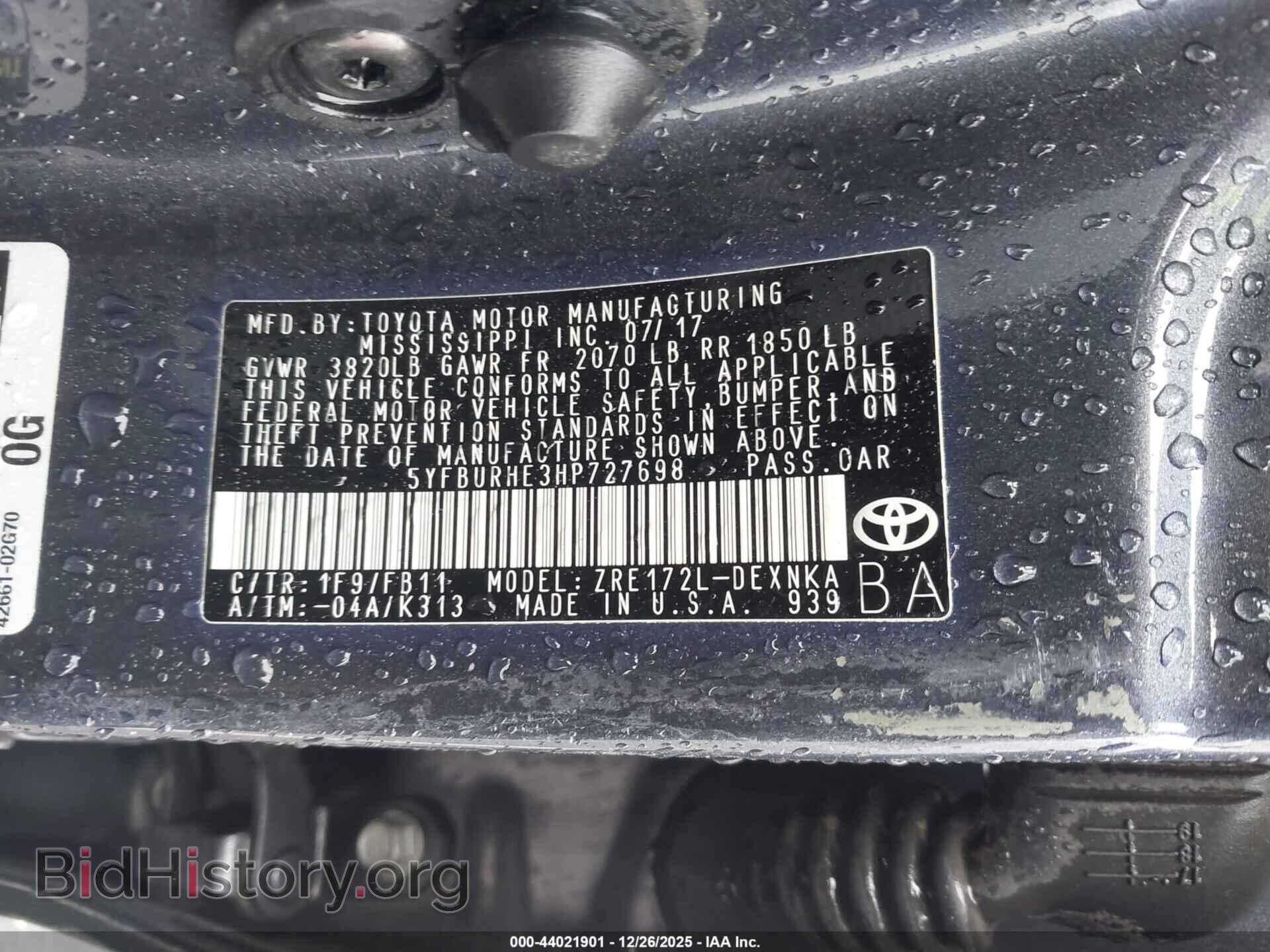 2017 TOYOTA COROLLA - VIN: 5YFBURHE3HP727698 - Фото 9
