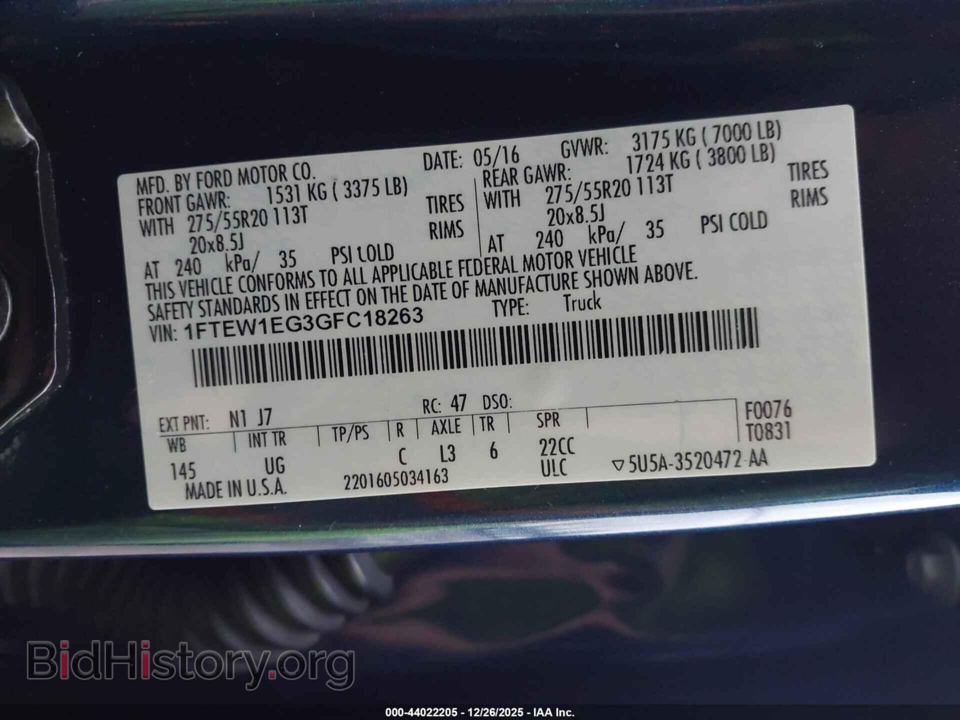 2016 FORD F-150 - VIN: 1FTEW1EG3GFC18263 - Фото 9