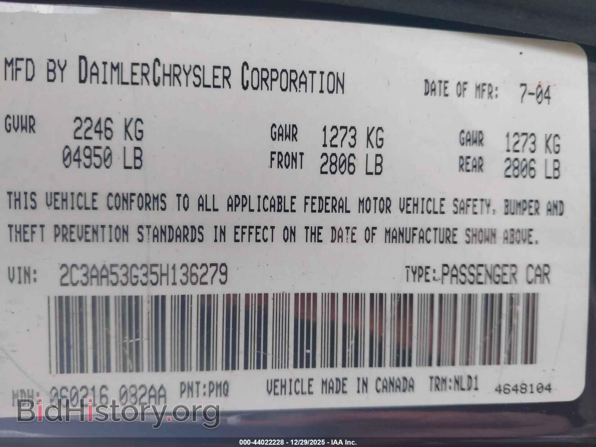2005 CHRYSLER 300 - VIN: 2C3AA53G35H136279 - Фото 9