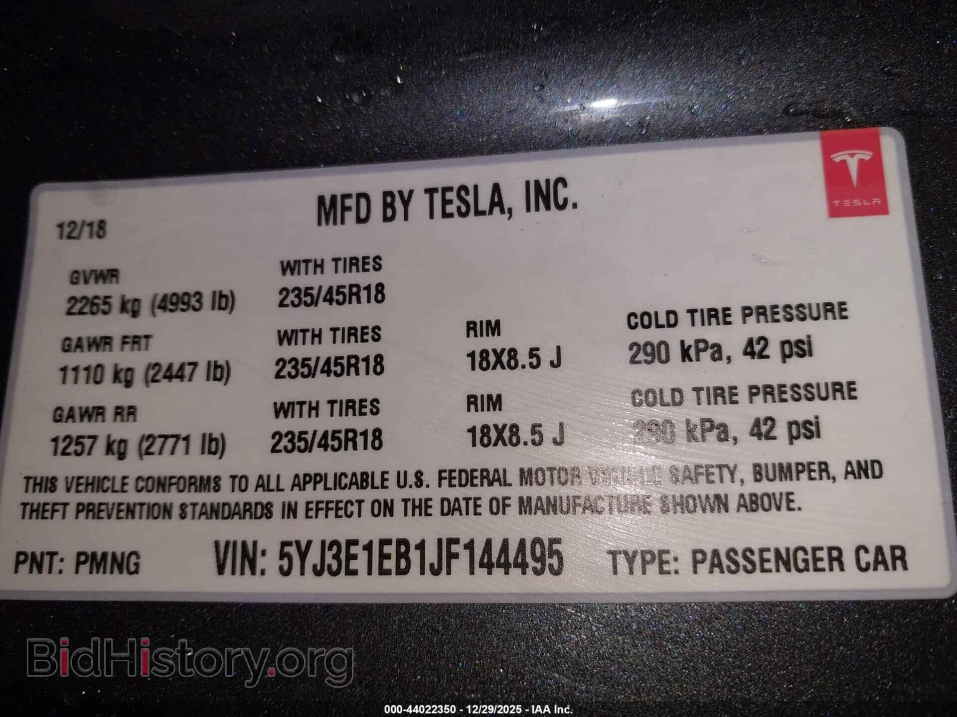 2018 TESLA MODEL 3 - VIN: 5YJ3E1EB1JF144495 - Photo 9