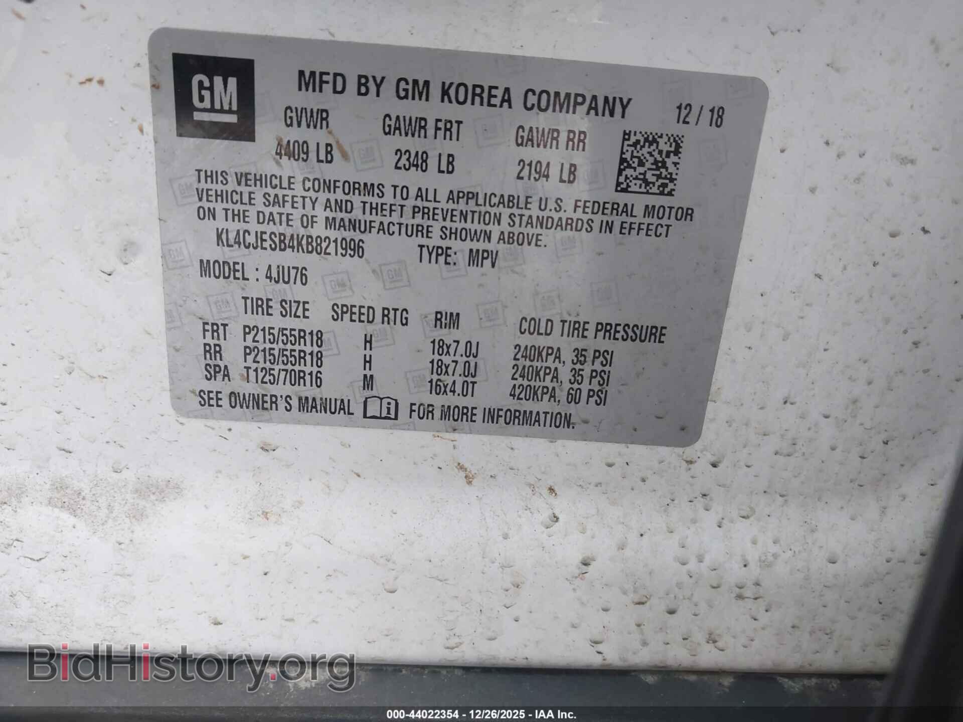2019 BUICK ENCORE - VIN: KL4CJESB4KB821996 - Фото 9
