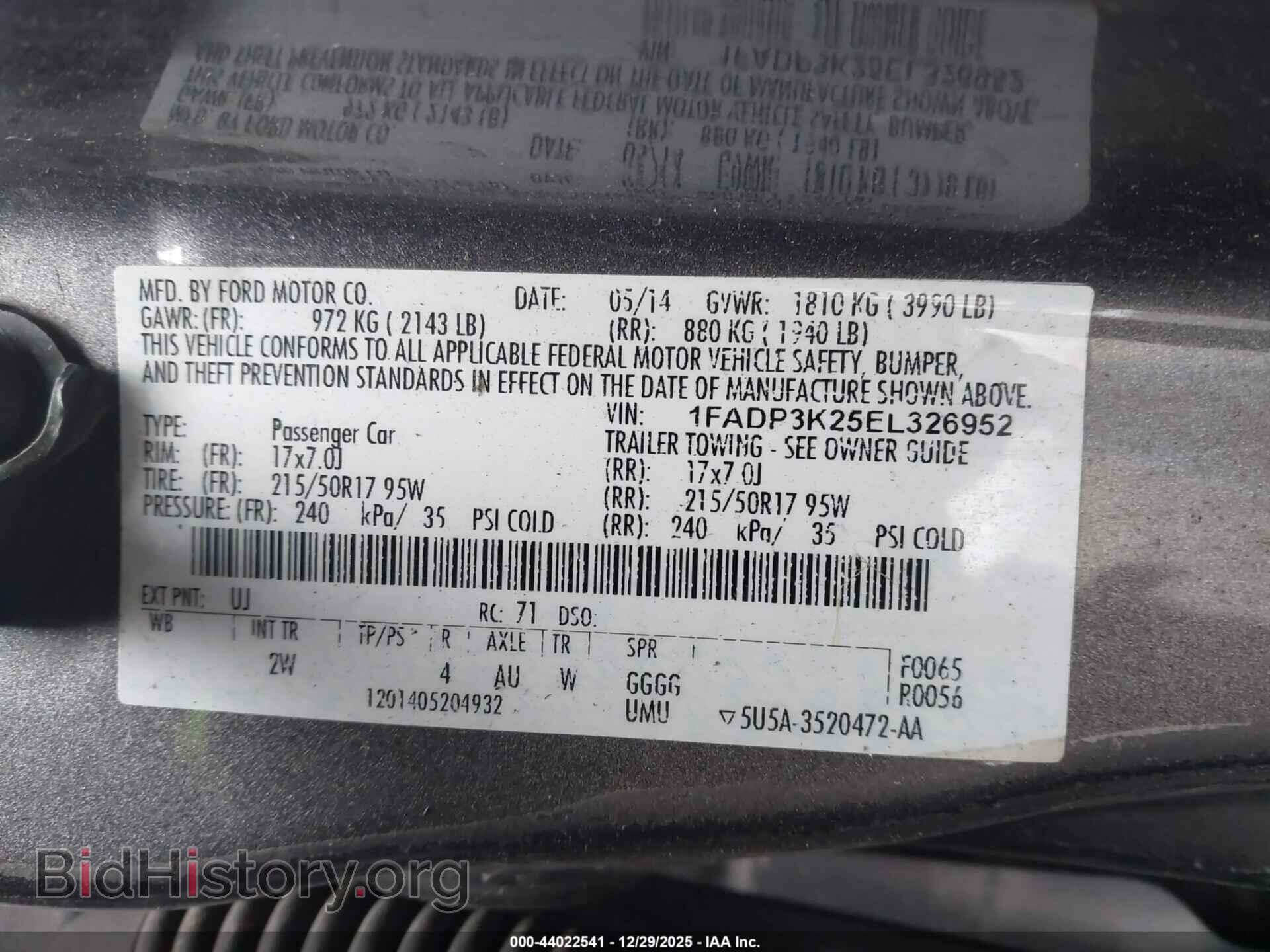 2014 FORD FOCUS - VIN: 1FADP3K25EL326952 - Фото 9