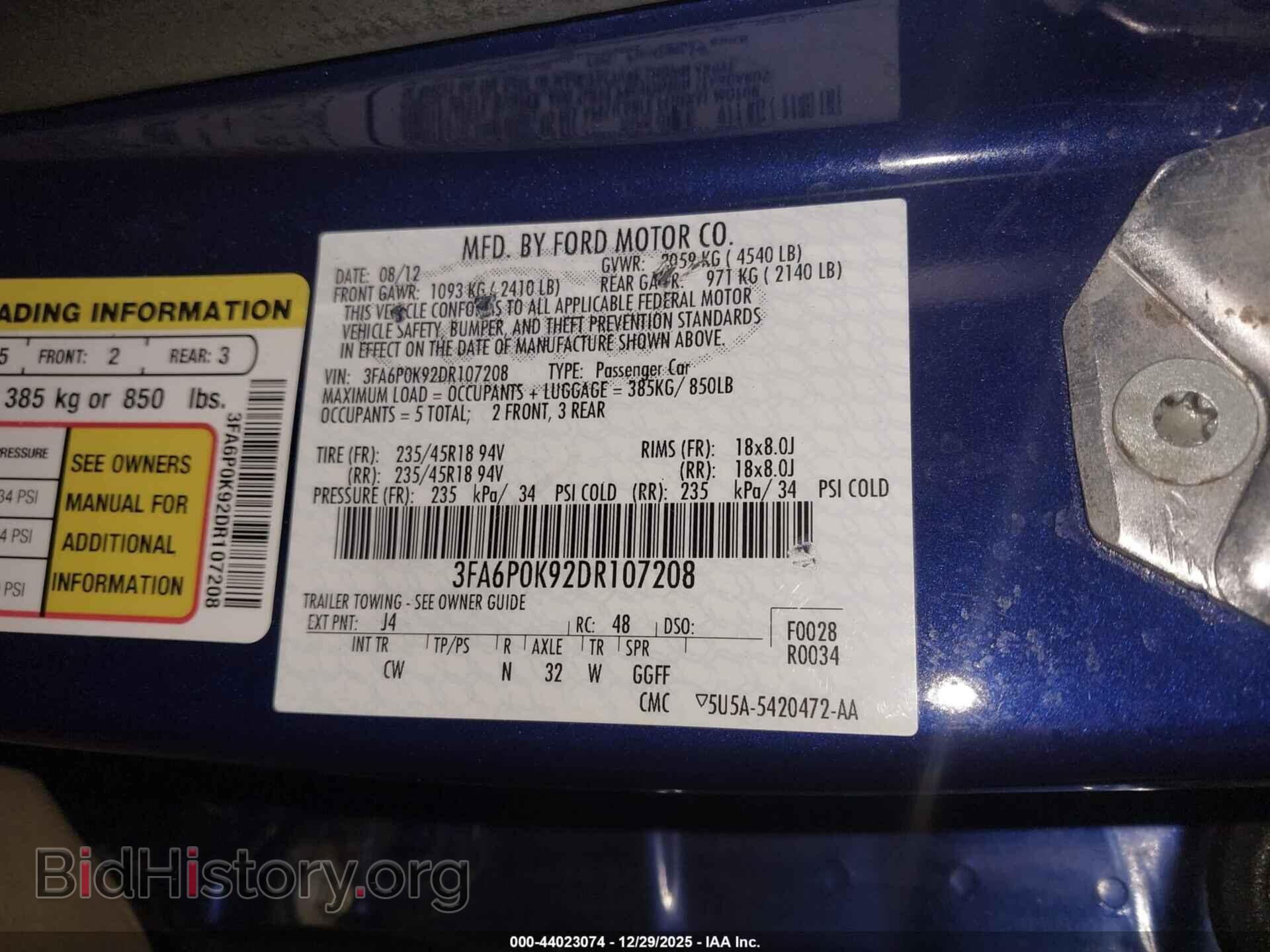 2013 FORD FUSION - VIN: 3FA6P0K92DR107208 - Фото 9