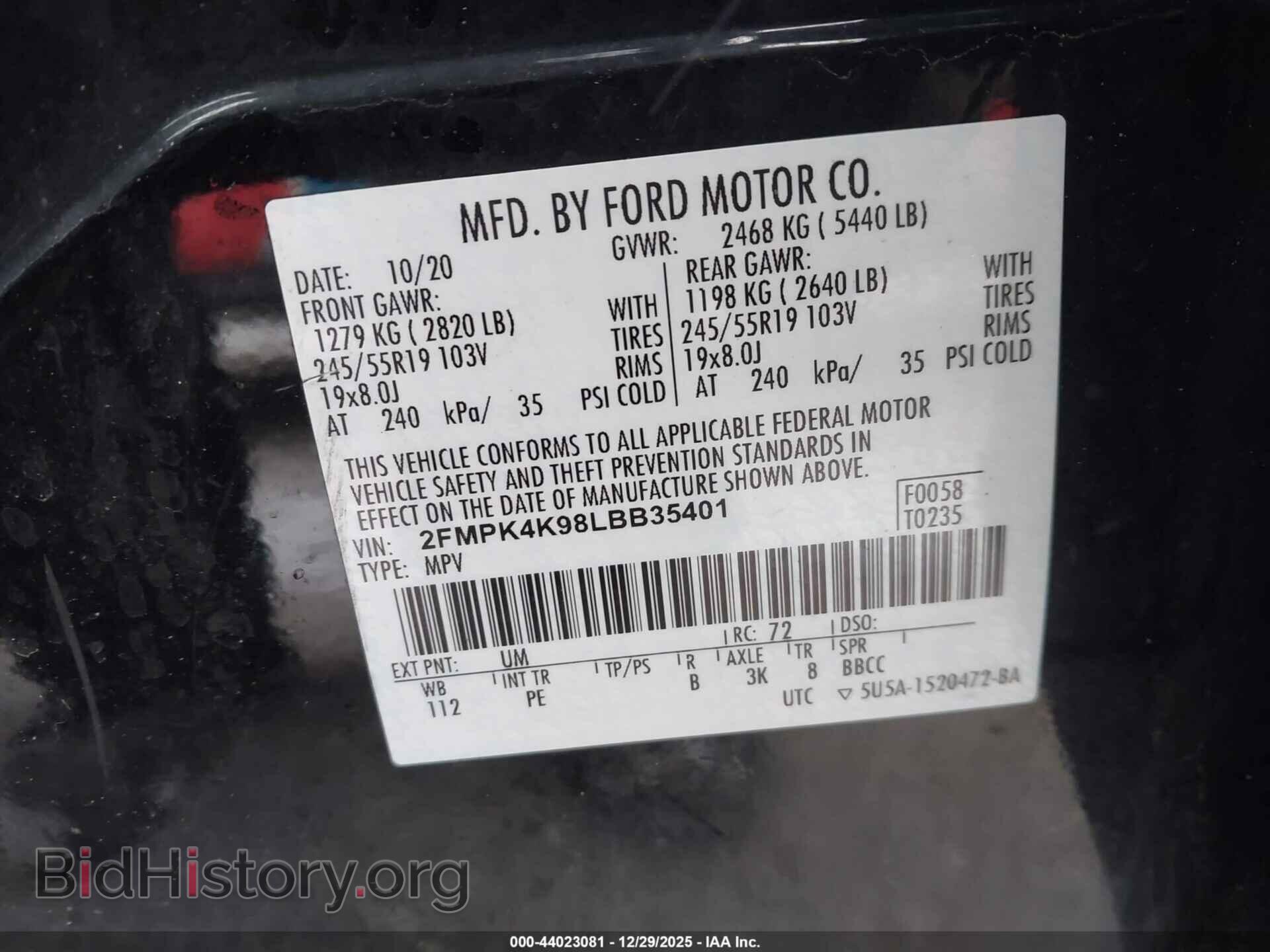 2020 FORD EDGE - VIN: 2FMPK4K98LBB35401 - Photo 9