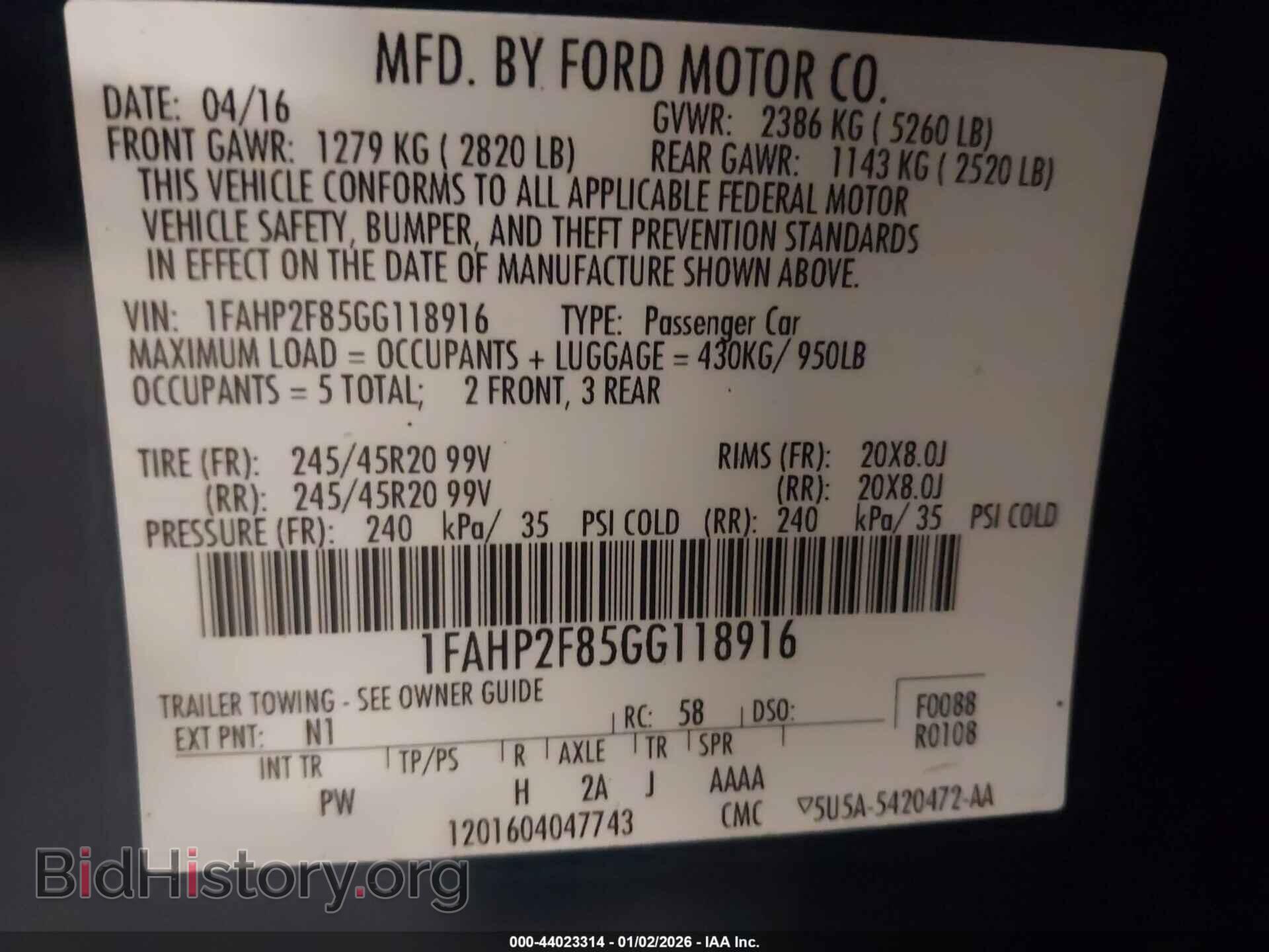 2016 FORD TAURUS - VIN: 1FAHP2F85GG118916 - Фото 9