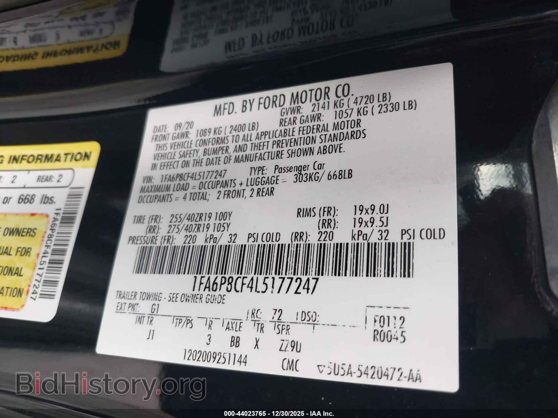 2020 FORD MUSTANG - VIN: 1FA6P8CF4L5177247 - Фото 9