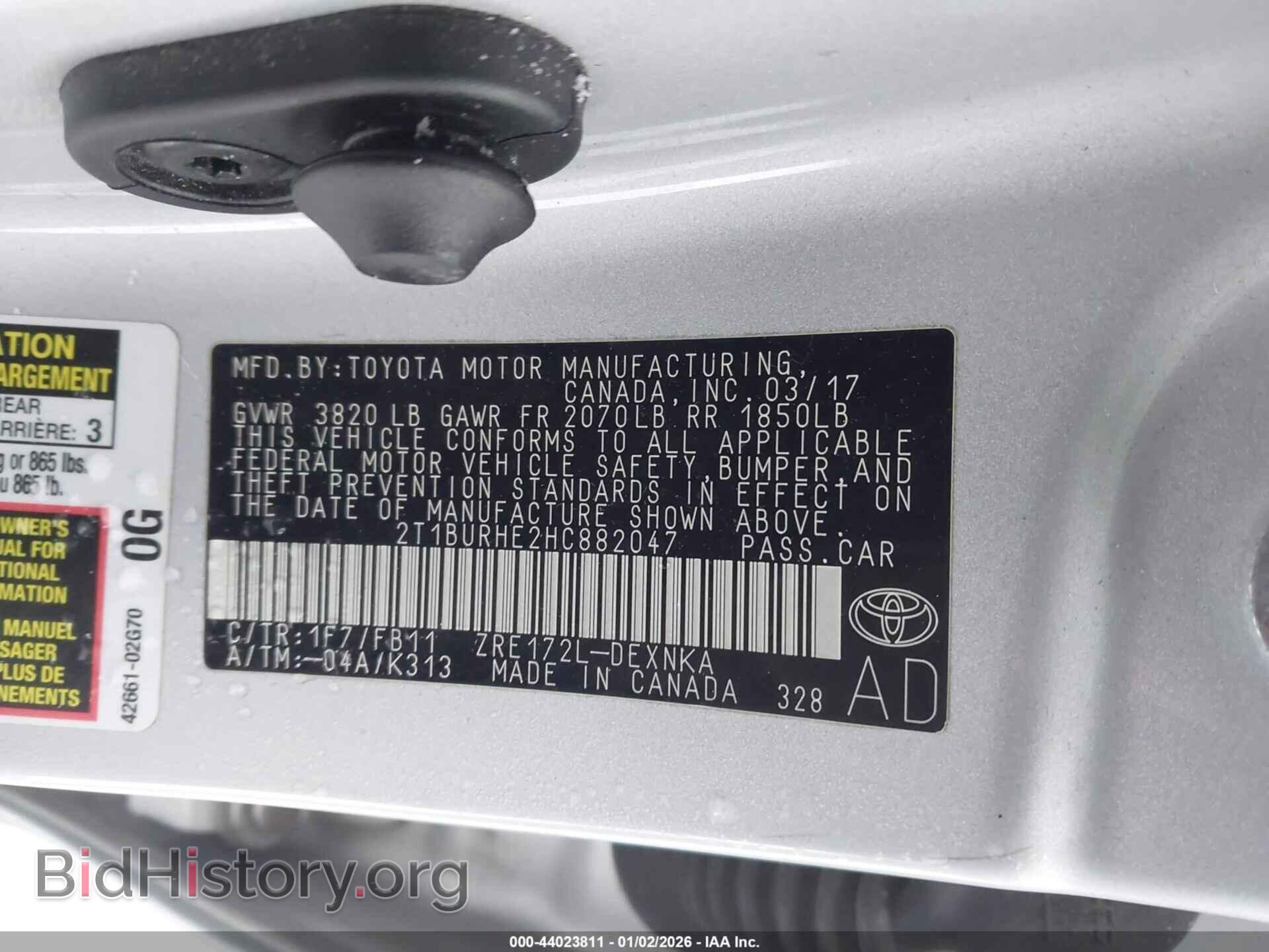 2017 TOYOTA COROLLA - VIN: 2T1BURHE2HC882047 - Фото 9