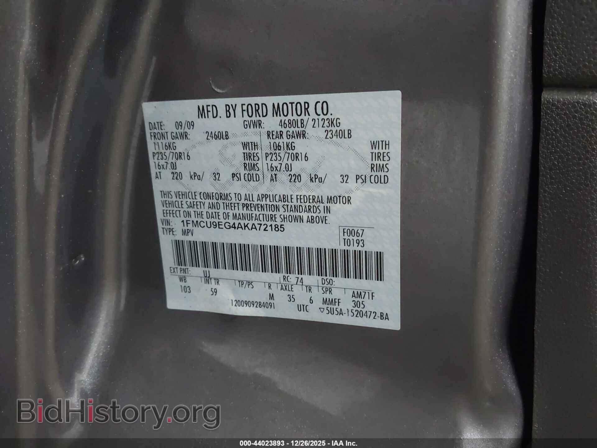 2010 FORD ESCAPE - VIN: 1FMCU9EG4AKA72185 - Фото 9