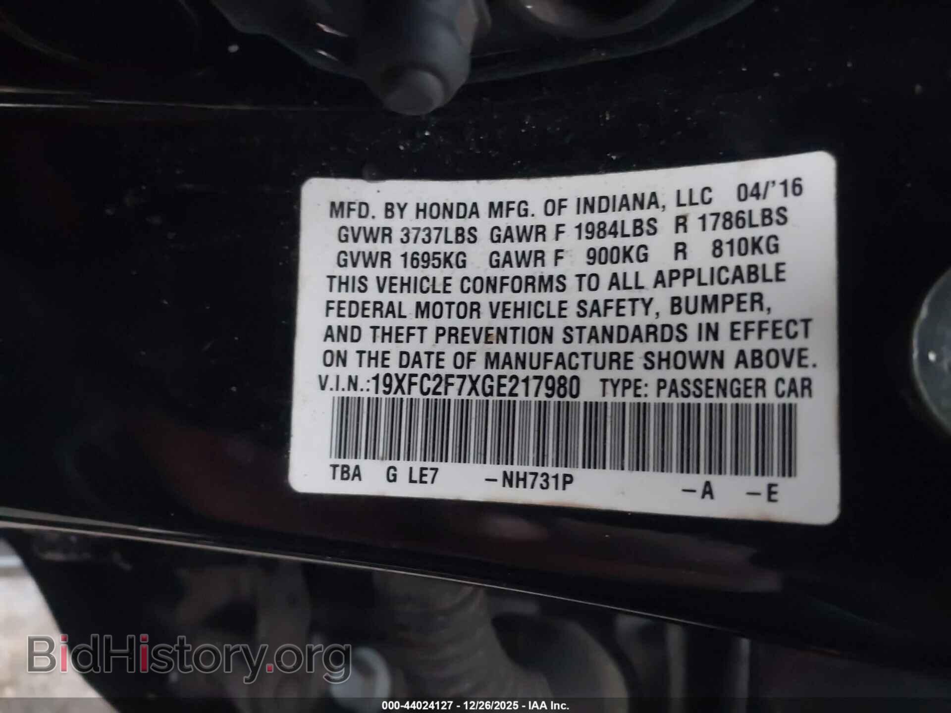 2016 HONDA CIVIC - VIN: 19XFC2F7XGE217980 - Фото 9