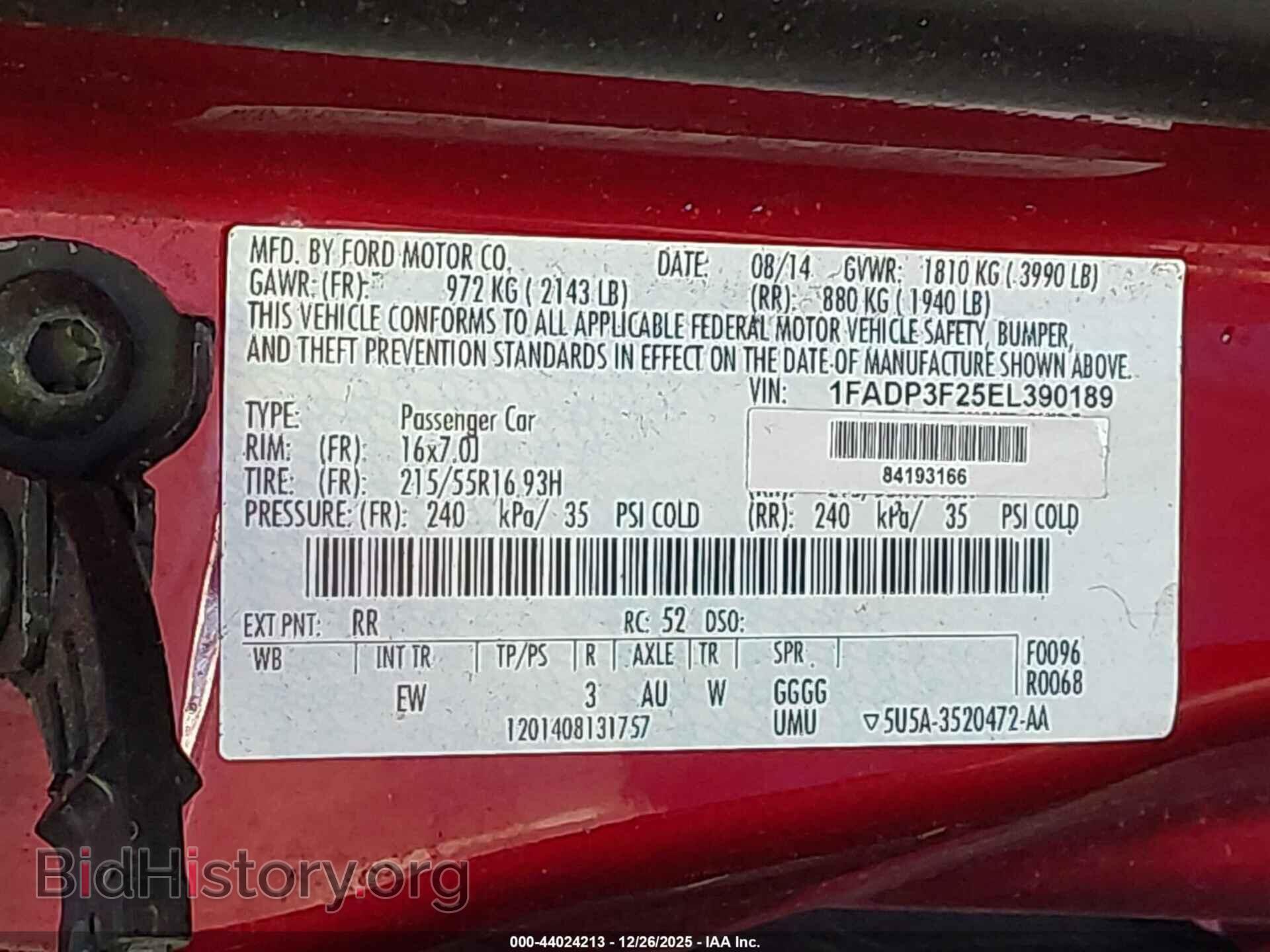 2014 FORD FOCUS - VIN: 1FADP3F25EL390189 - Фото 9