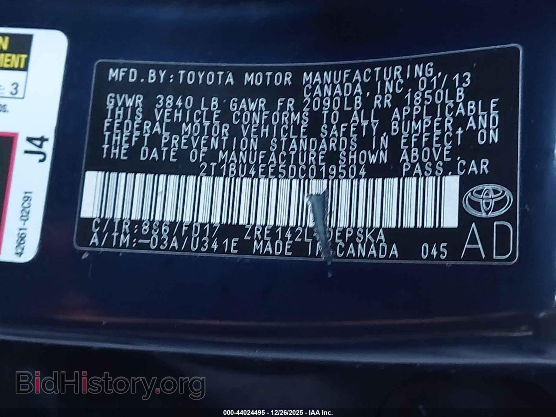2013 TOYOTA COROLLA - VIN: 2T1BU4EE5DC019504 - Фото 9