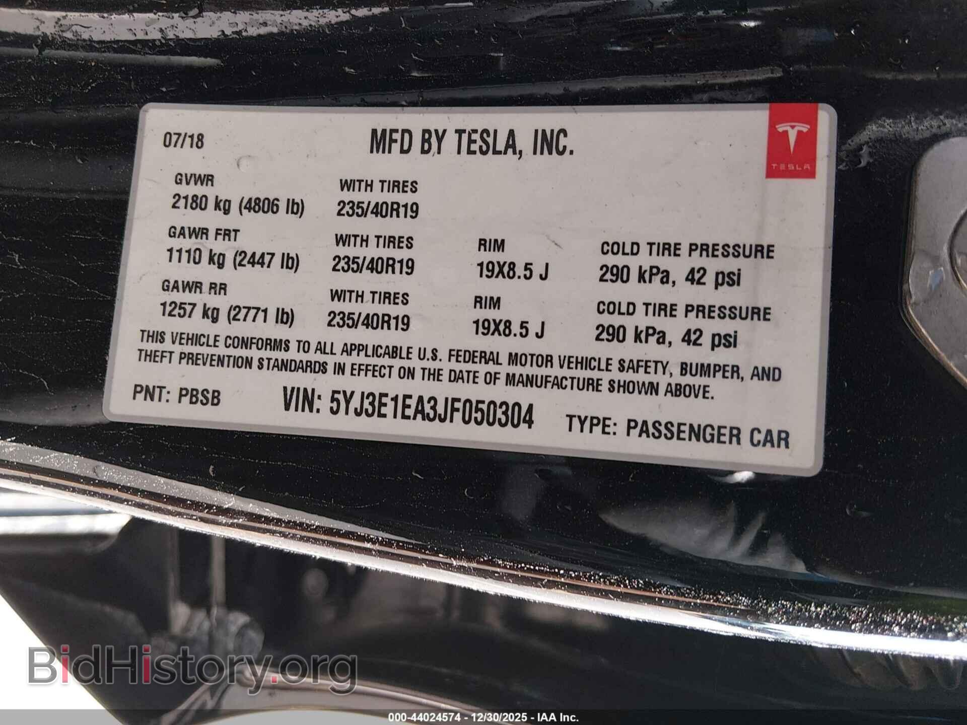 2018 TESLA MODEL 3 - VIN: 5YJ3E1EA3JF050304 - Photo 9