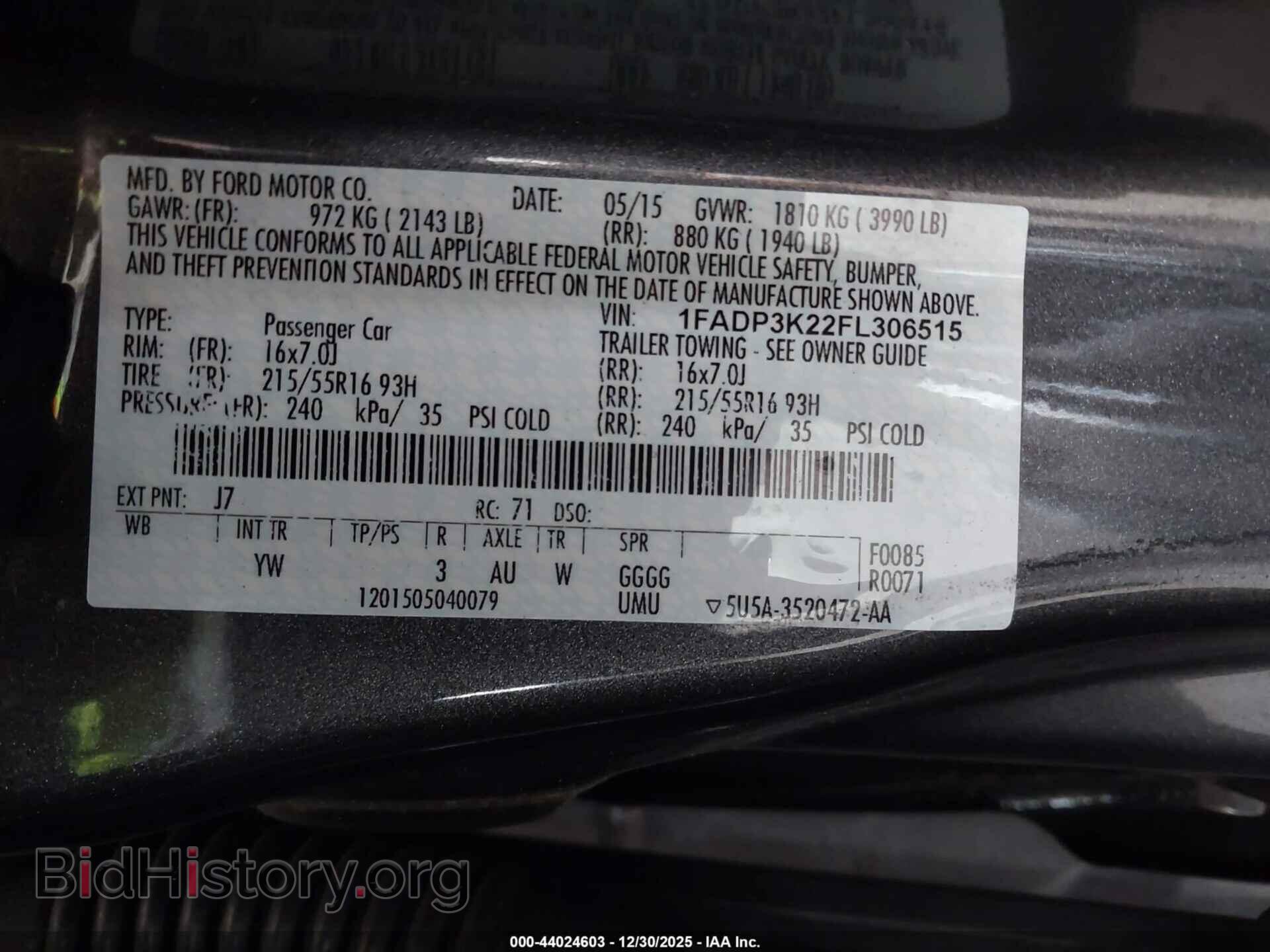 2015 FORD FOCUS - VIN: 1FADP3K22FL306515 - Фото 9