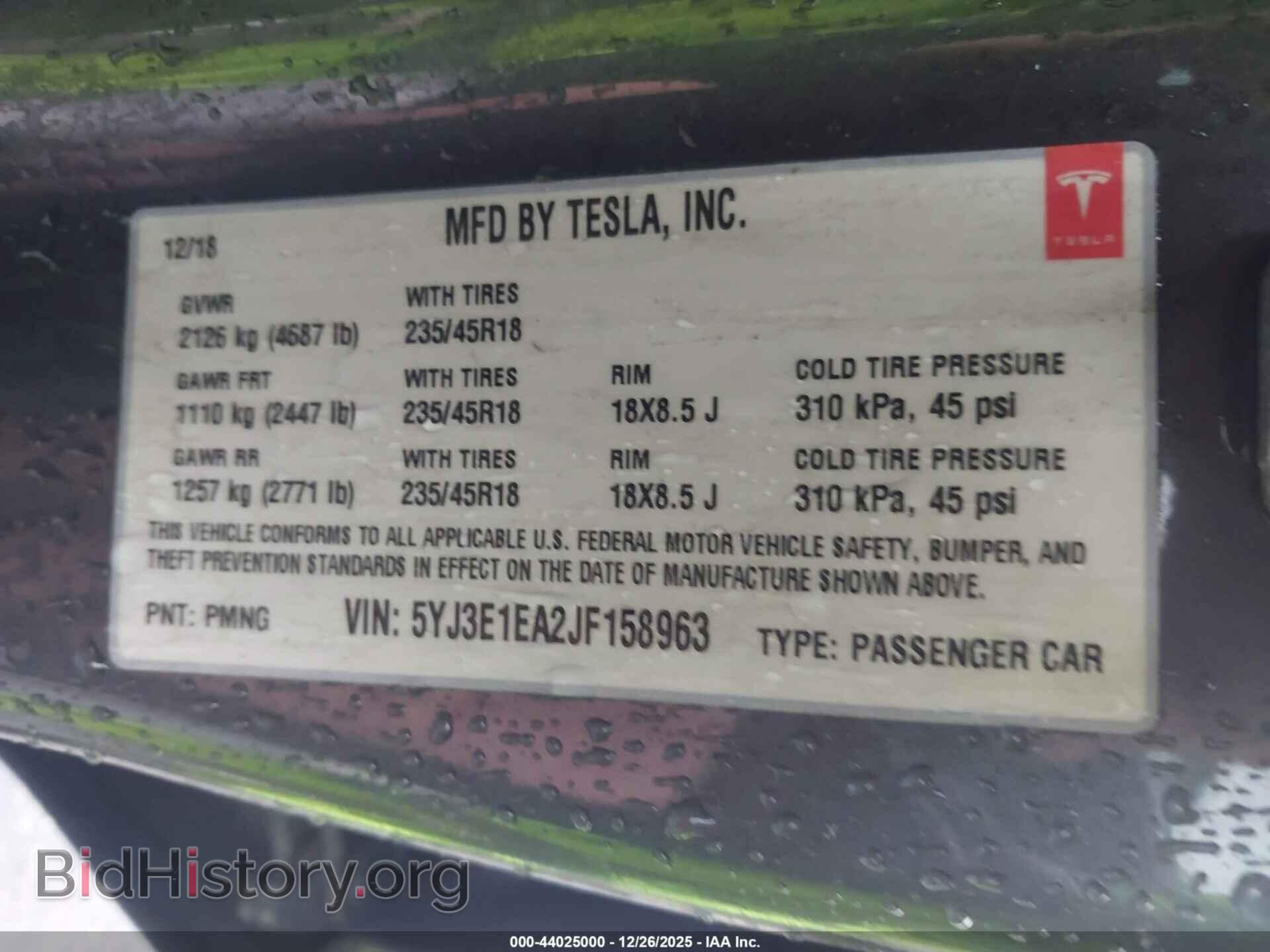 2018 TESLA MODEL 3 - VIN: 5YJ3E1EA2JF158963 - Фото 9