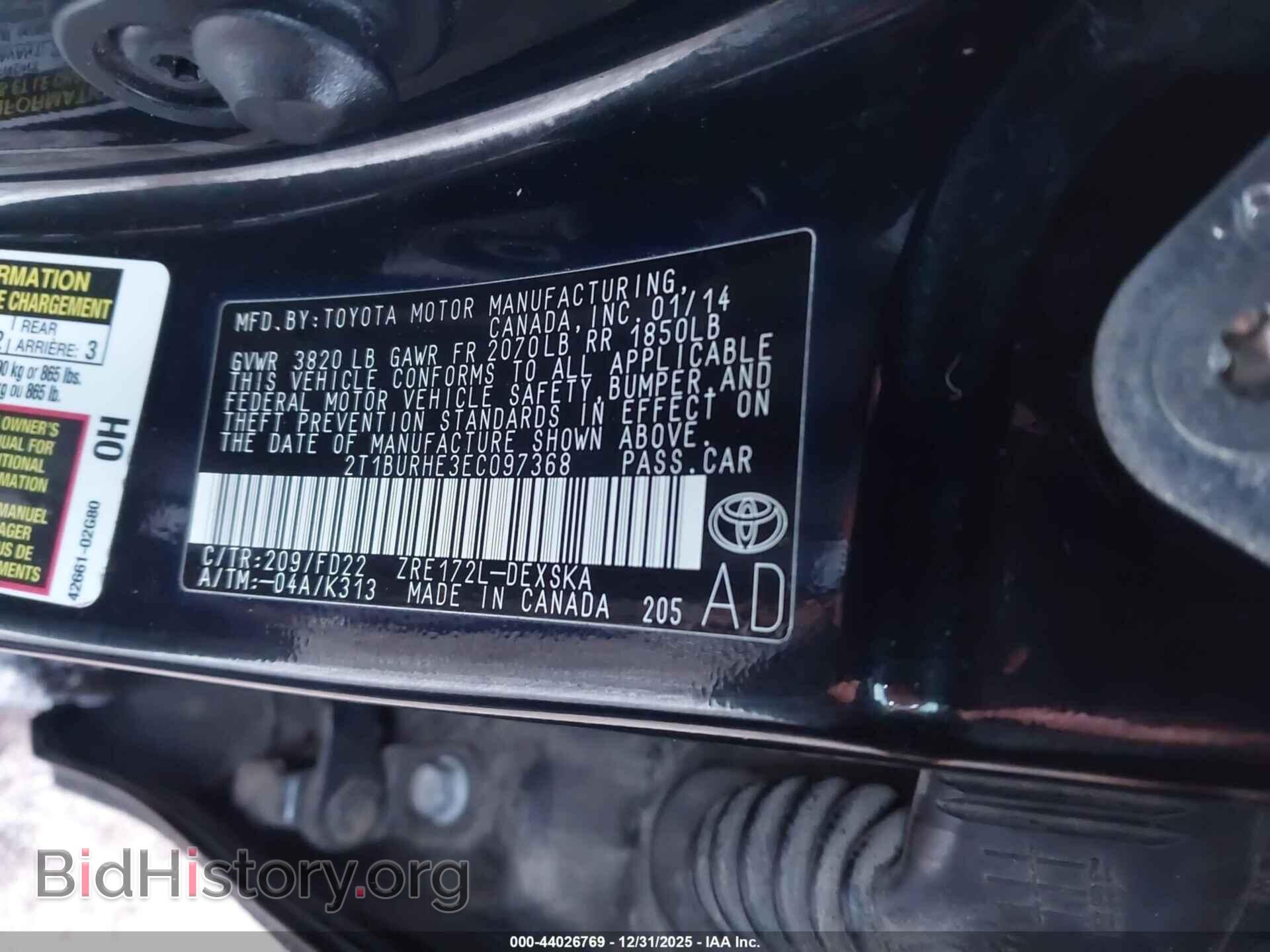 2014 TOYOTA COROLLA - VIN: 2T1BURHE3EC097368 - Фото 9