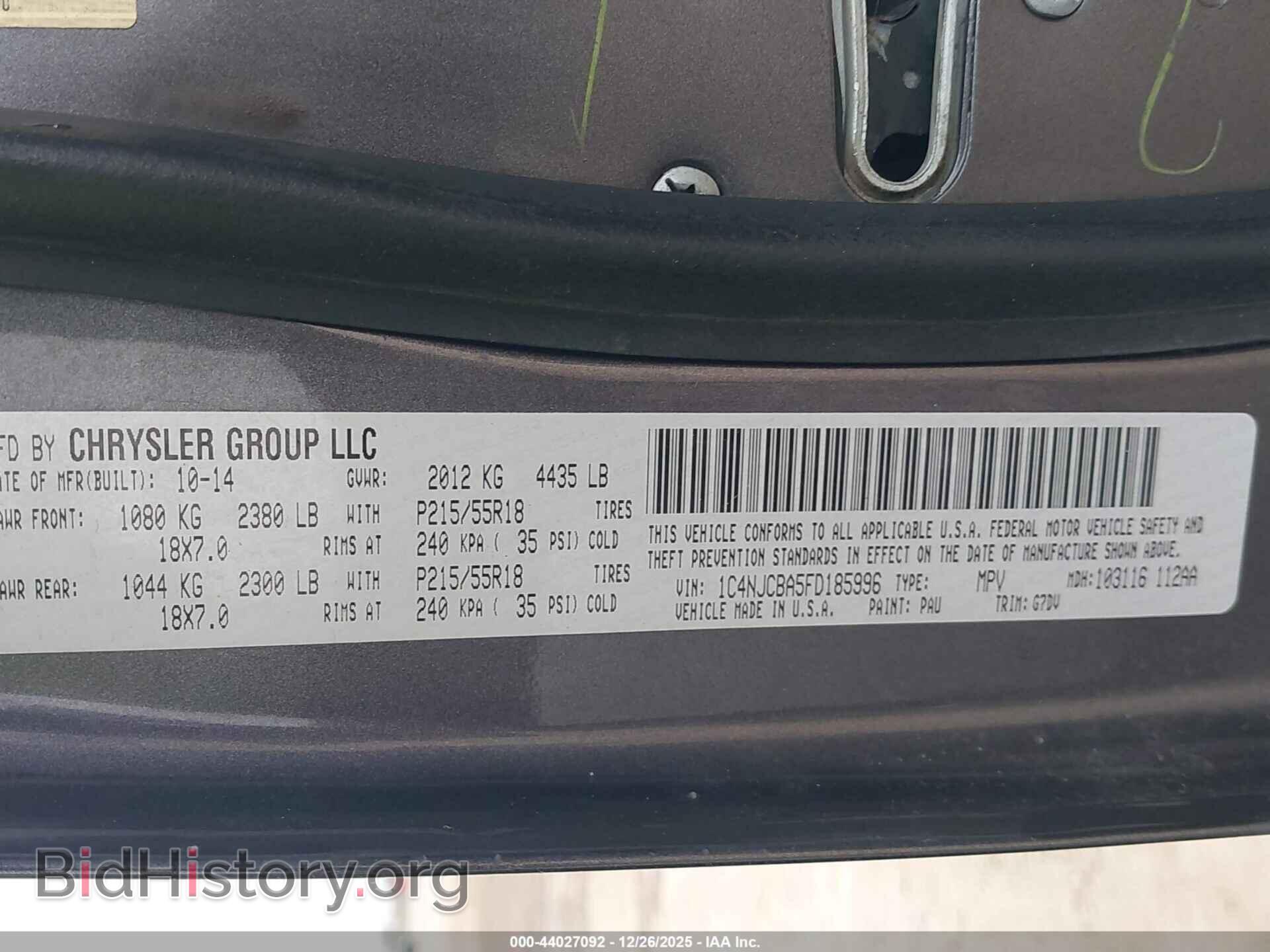 2015 JEEP COMPASS - VIN: 1C4NJCBA5FD185996 - Фото 9