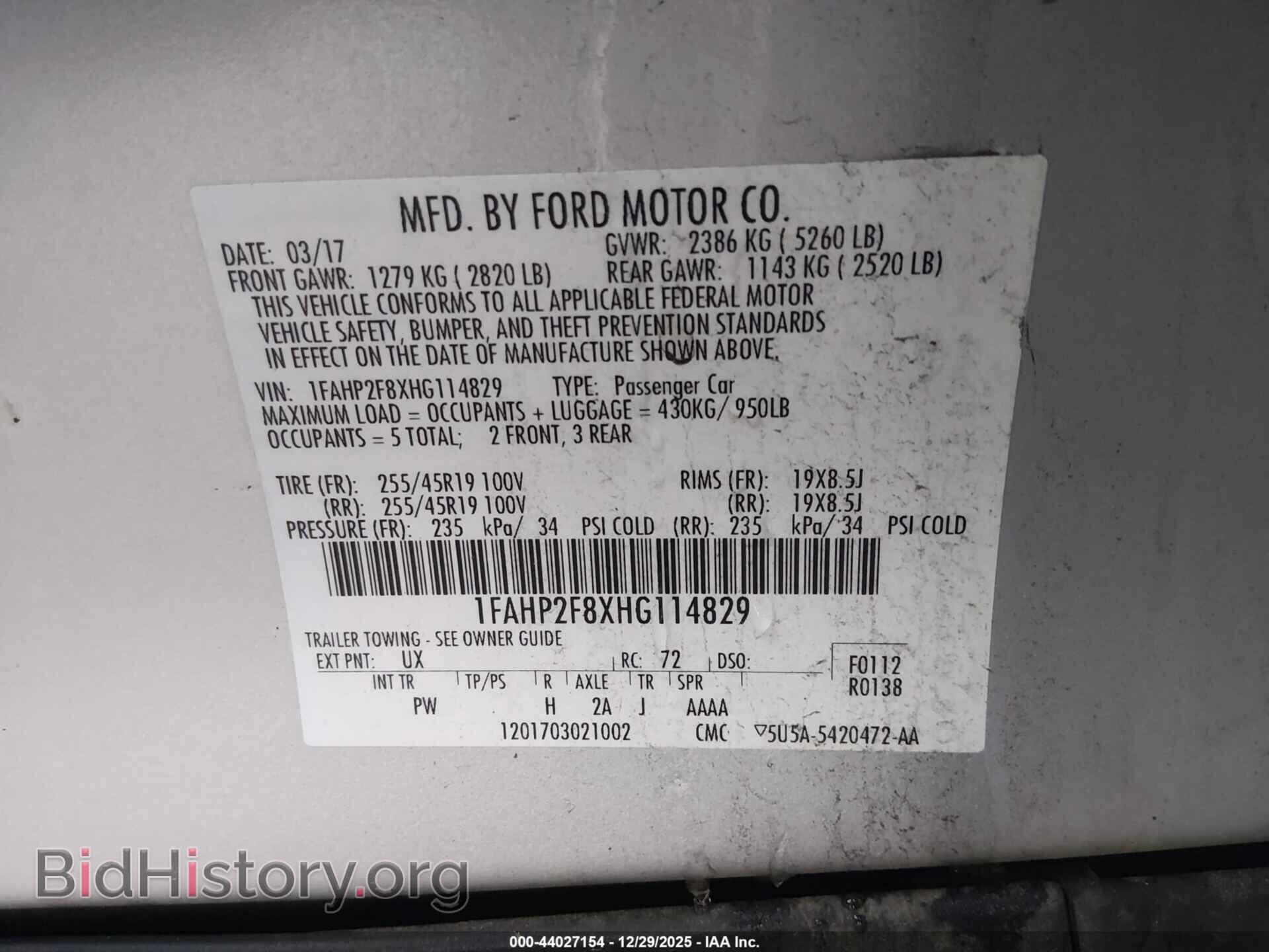 2017 FORD TAURUS - VIN: 1FAHP2F8XHG114829 - Фото 9