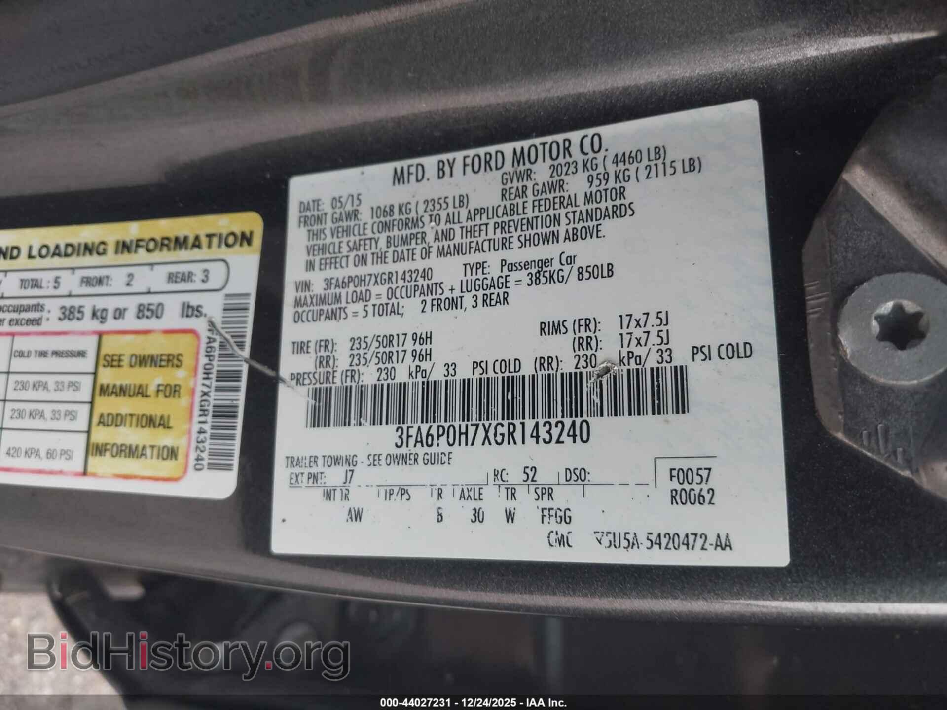 2016 FORD FUSION - VIN: 3FA6P0H7XGR143240 - Фото 9