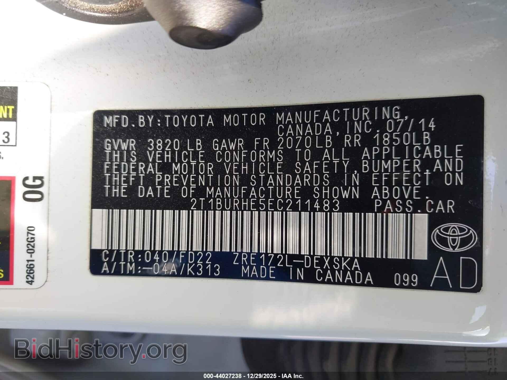 2014 TOYOTA COROLLA - VIN: 2T1BURHE5EC211483 - Фото 9
