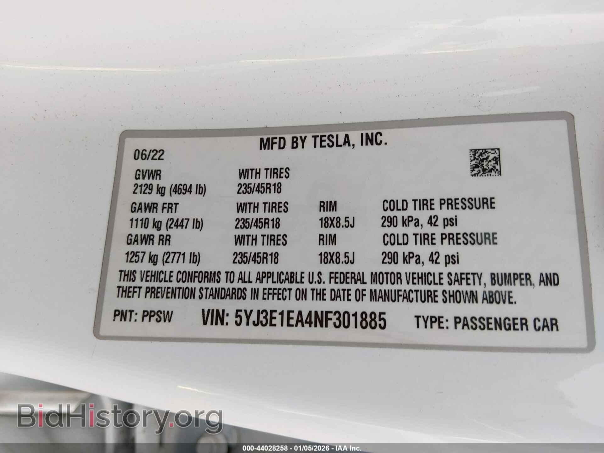 2022 TESLA MODEL 3 - VIN: 5YJ3E1EA4NF301885 - Фото 9