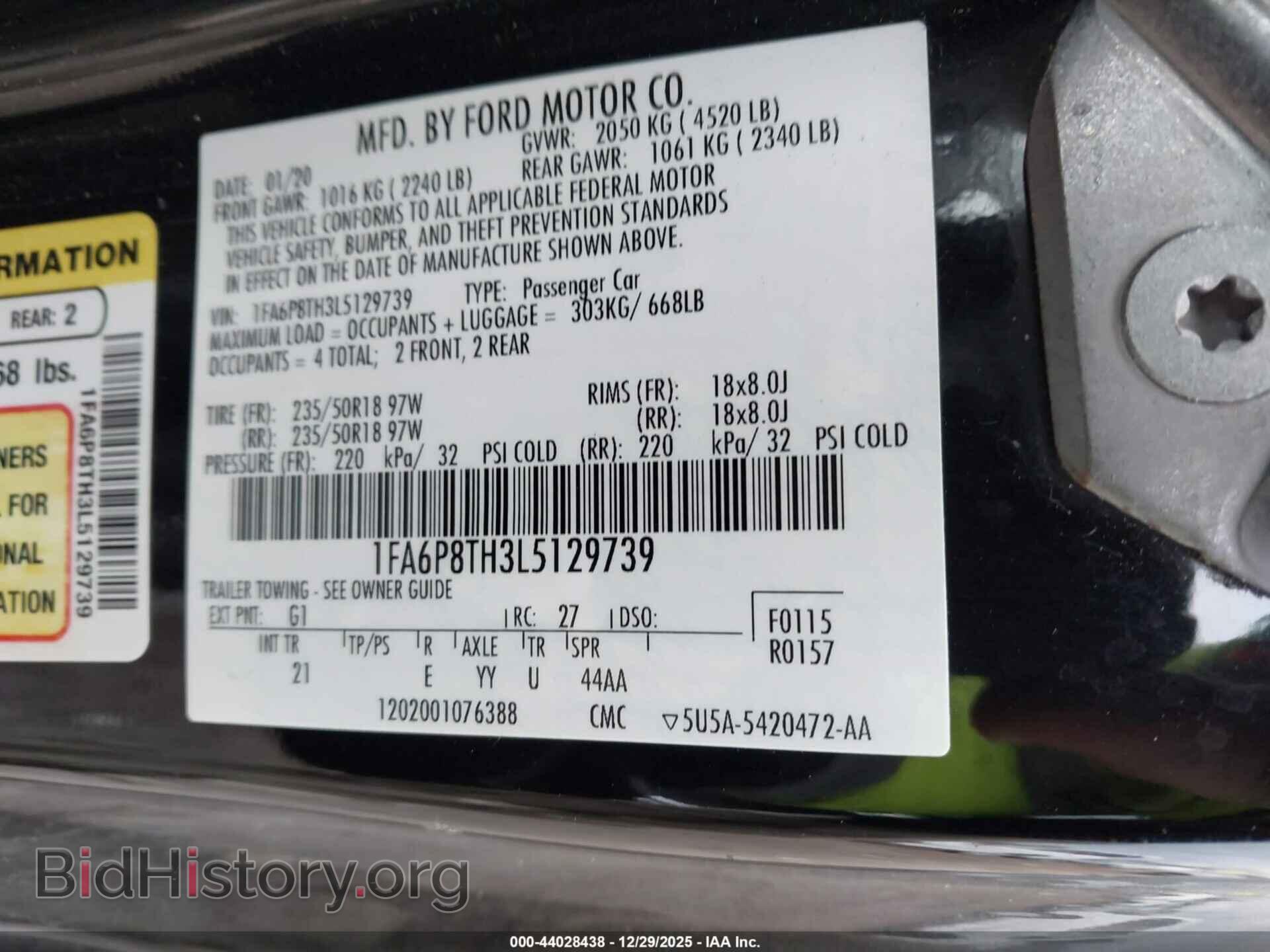 2020 FORD MUSTANG - VIN: 1FA6P8TH3L5129739 - Фото 9