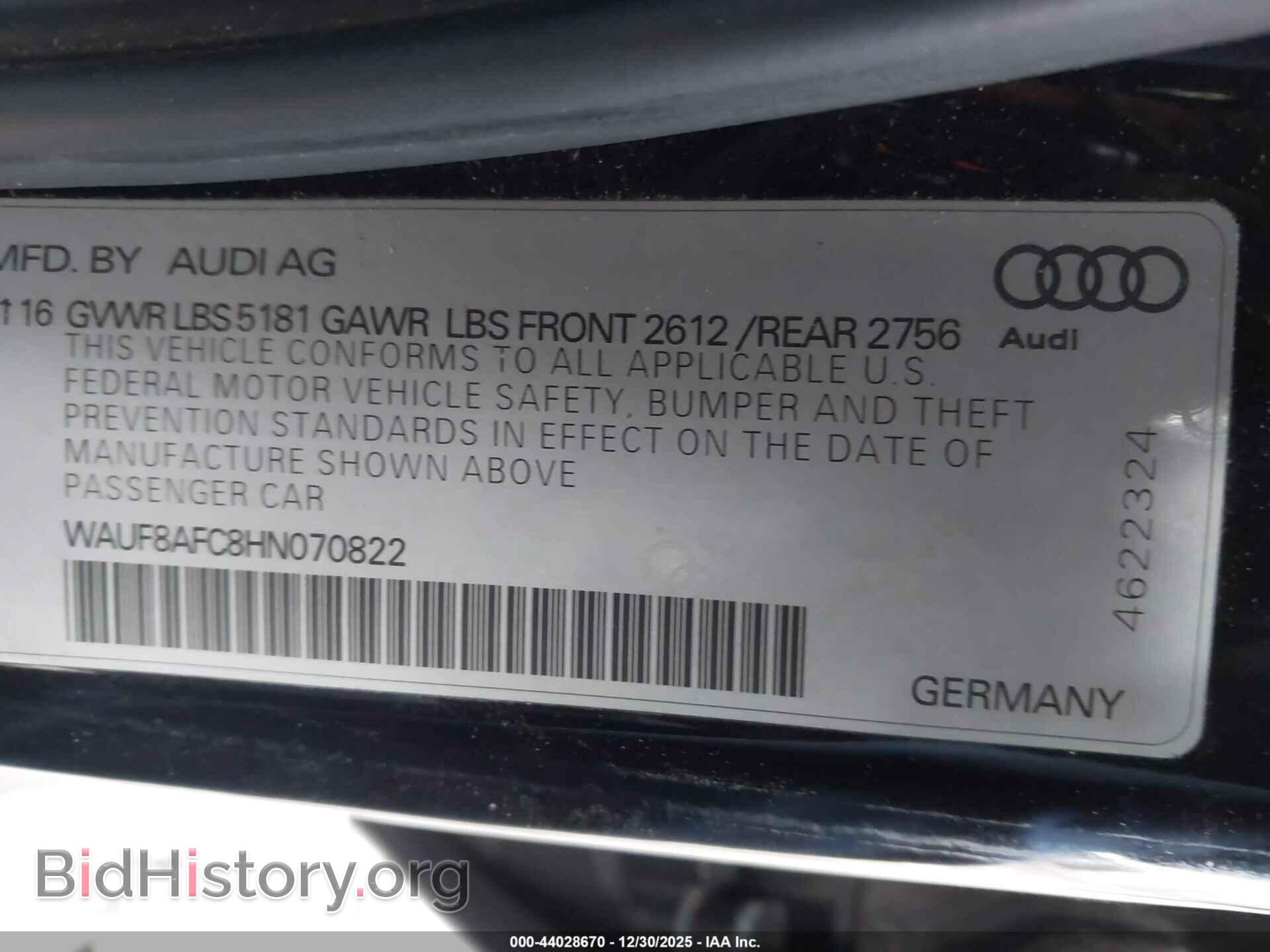 2017 AUDI A6 - VIN: WAUF8AFC8HN070822 - Фото 9