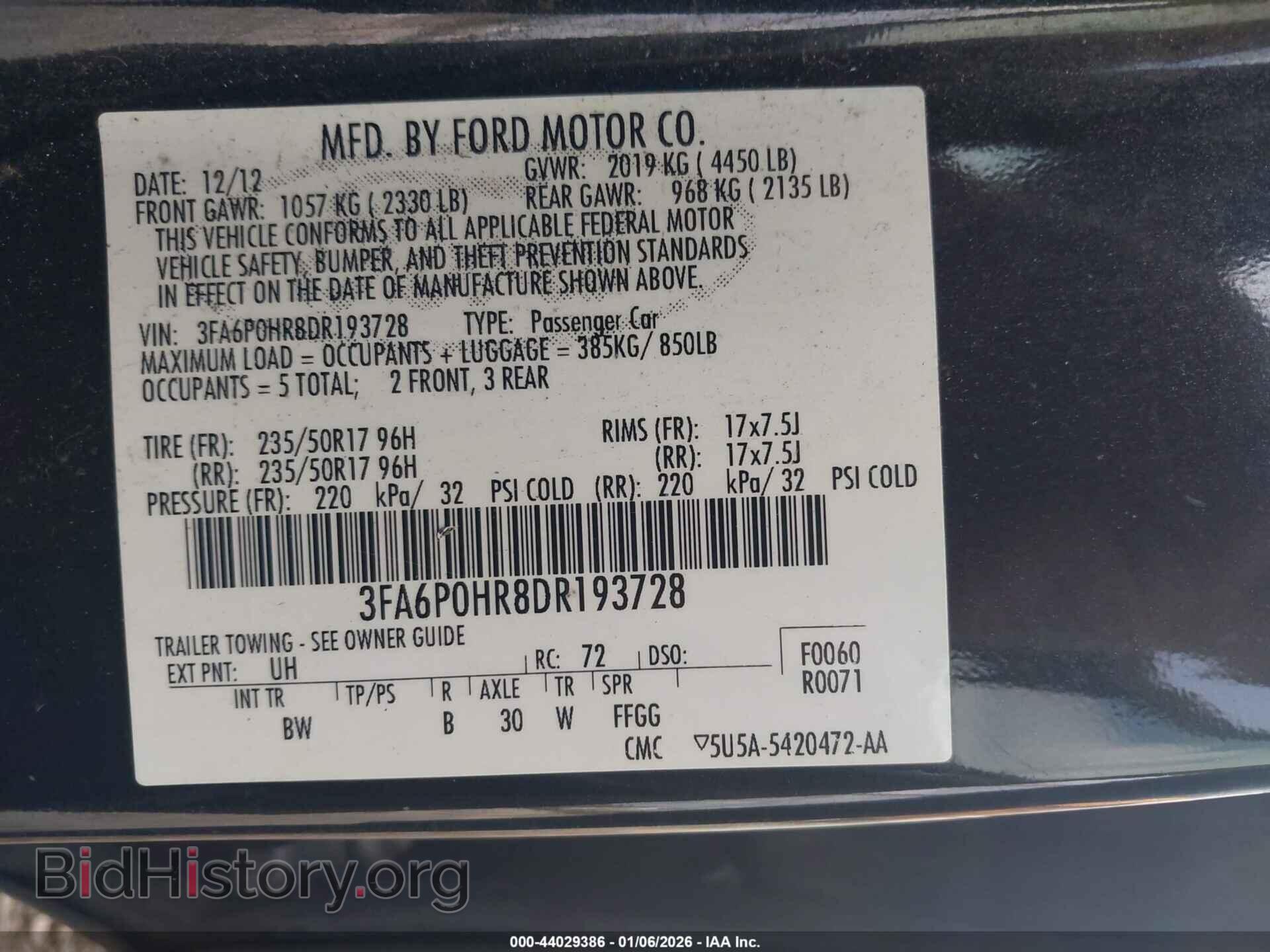 2013 FORD FUSION - VIN: 3FA6P0HR8DR193728 - Фото 9