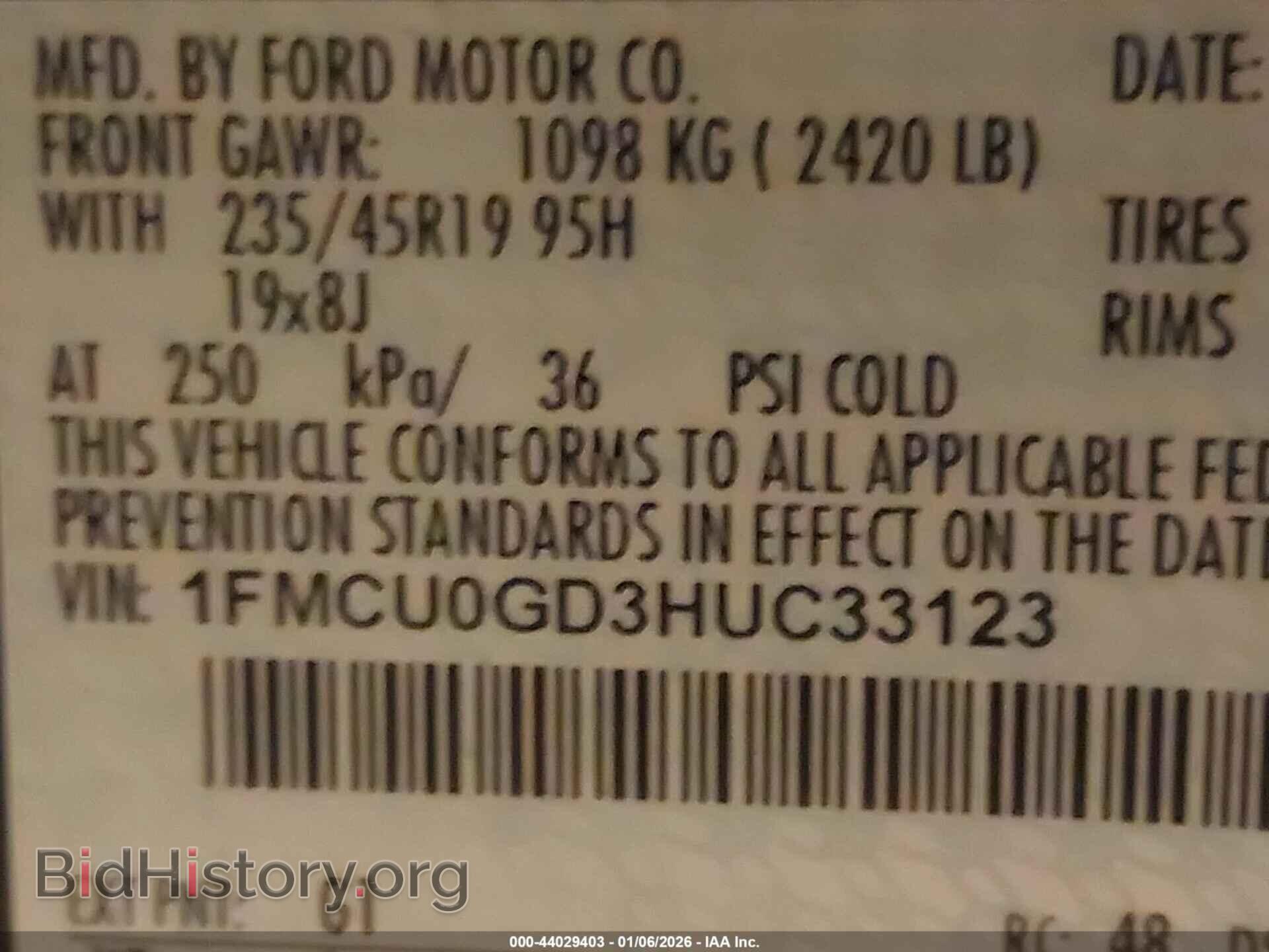 2017 FORD ESCAPE - VIN: 1FMCU0GD3HUC33123 - Фото 9
