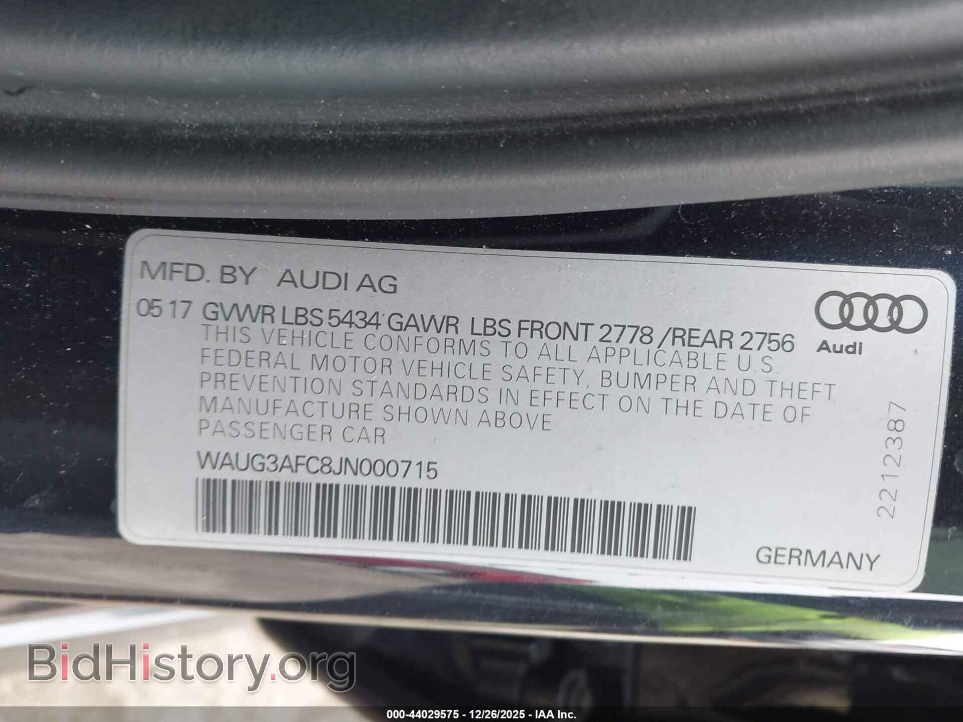 2018 AUDI A6 - VIN: WAUG3AFC8JN000715 - Фото 9