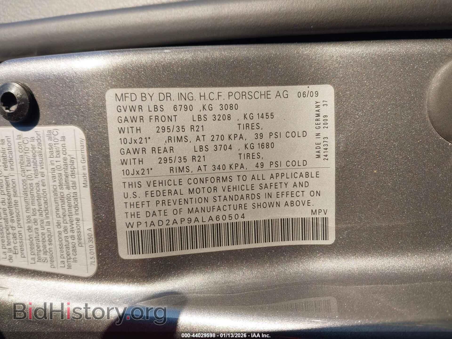 2010 PORSCHE CAYENNE - VIN: WP1AD2AP9ALA60504 - Фото 9