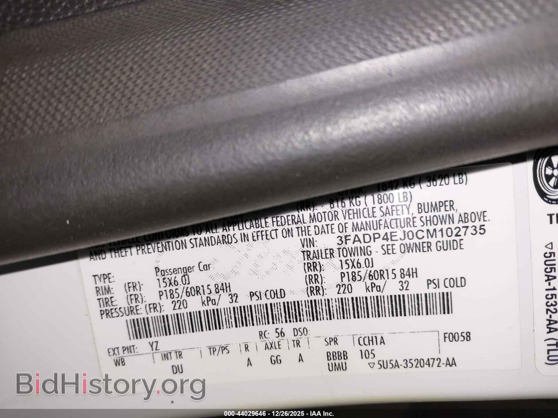 2012 FORD FIESTA - VIN: 3FADP4EJ0CM102735 - Фото 9