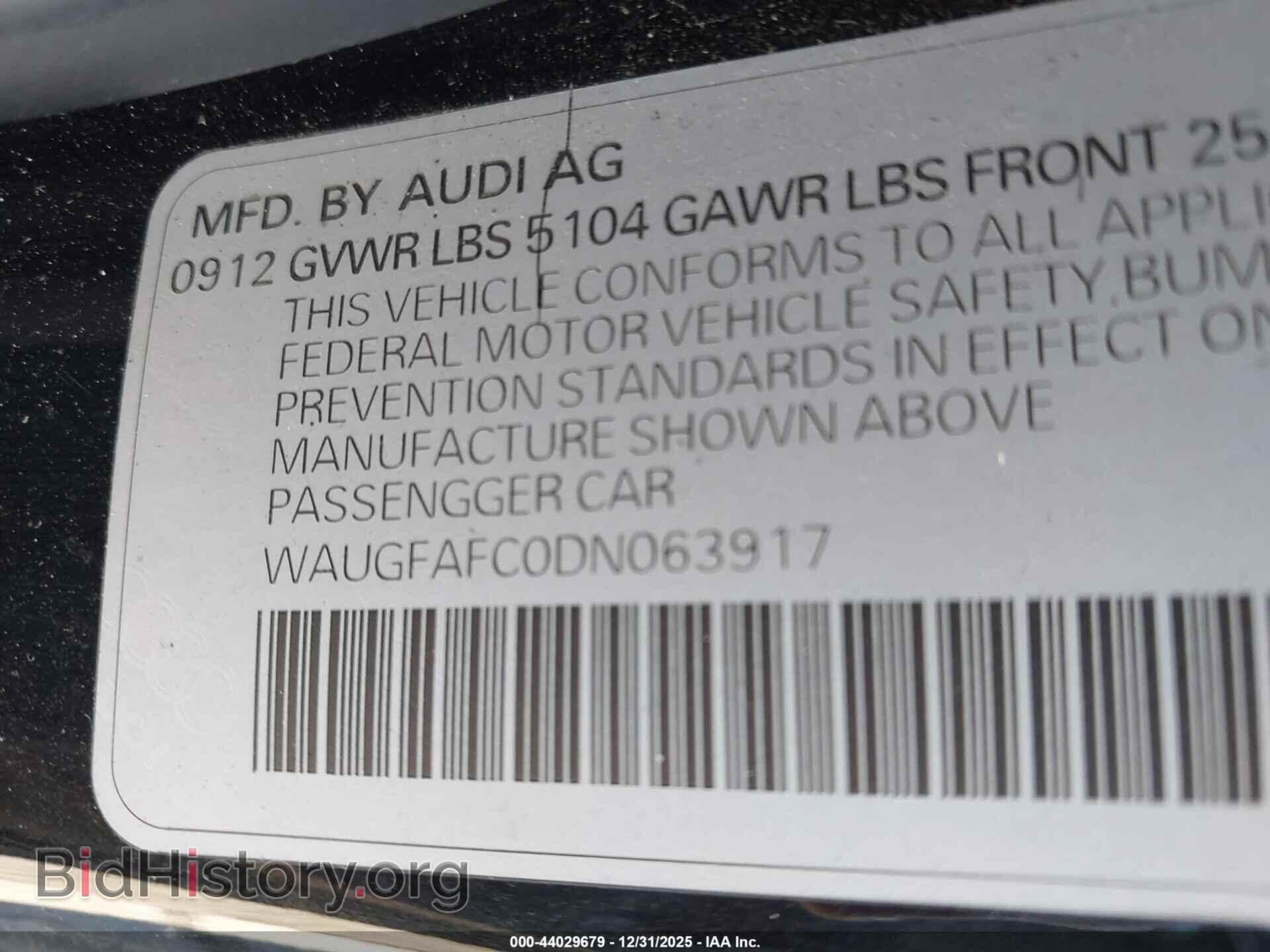 2013 AUDI A6 - VIN: WAUGFAFC0DN063917 - Фото 9