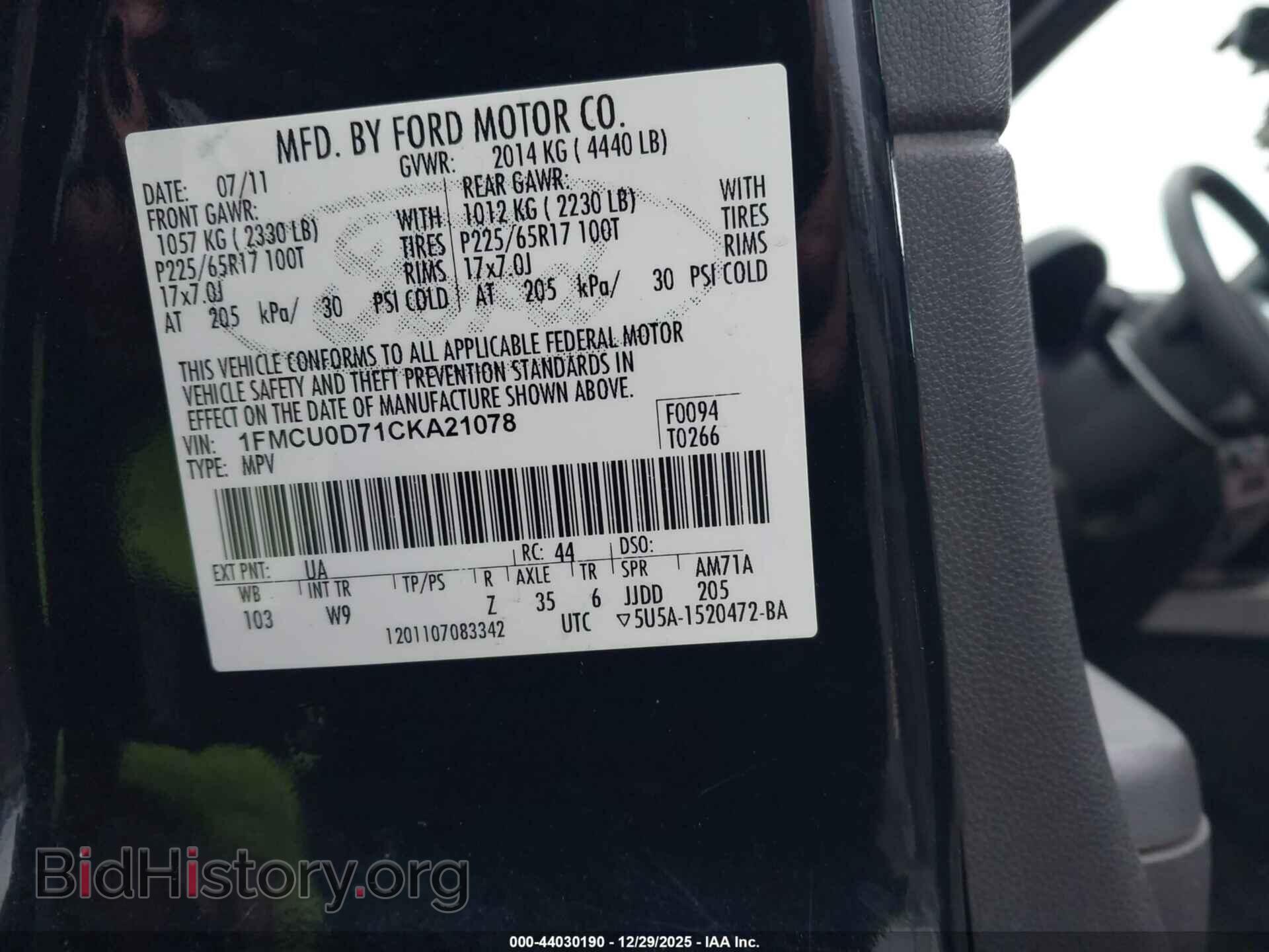 2012 FORD ESCAPE - VIN: 1FMCU0D71CKA21078 - Фото 9
