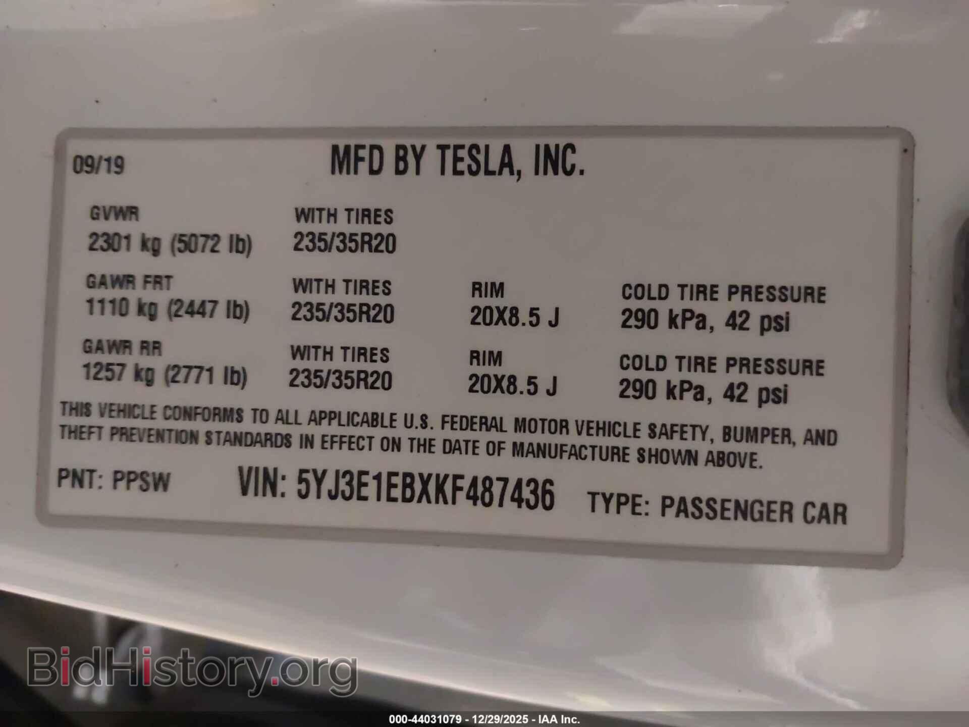 2019 TESLA MODEL 3 - VIN: 5YJ3E1EBXKF487436 - Photo 9