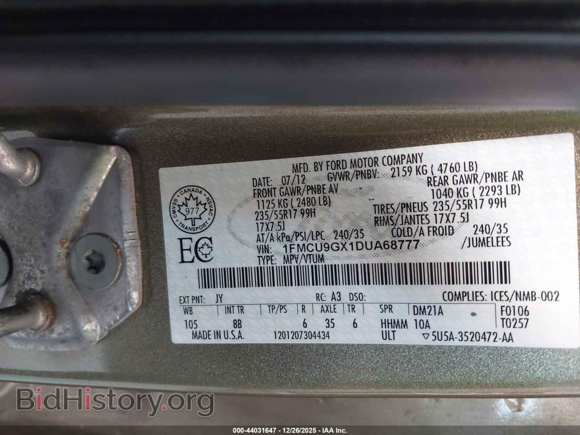 2013 FORD ESCAPE - VIN: 1FMCU9GX1DUA68777 - Фото 9