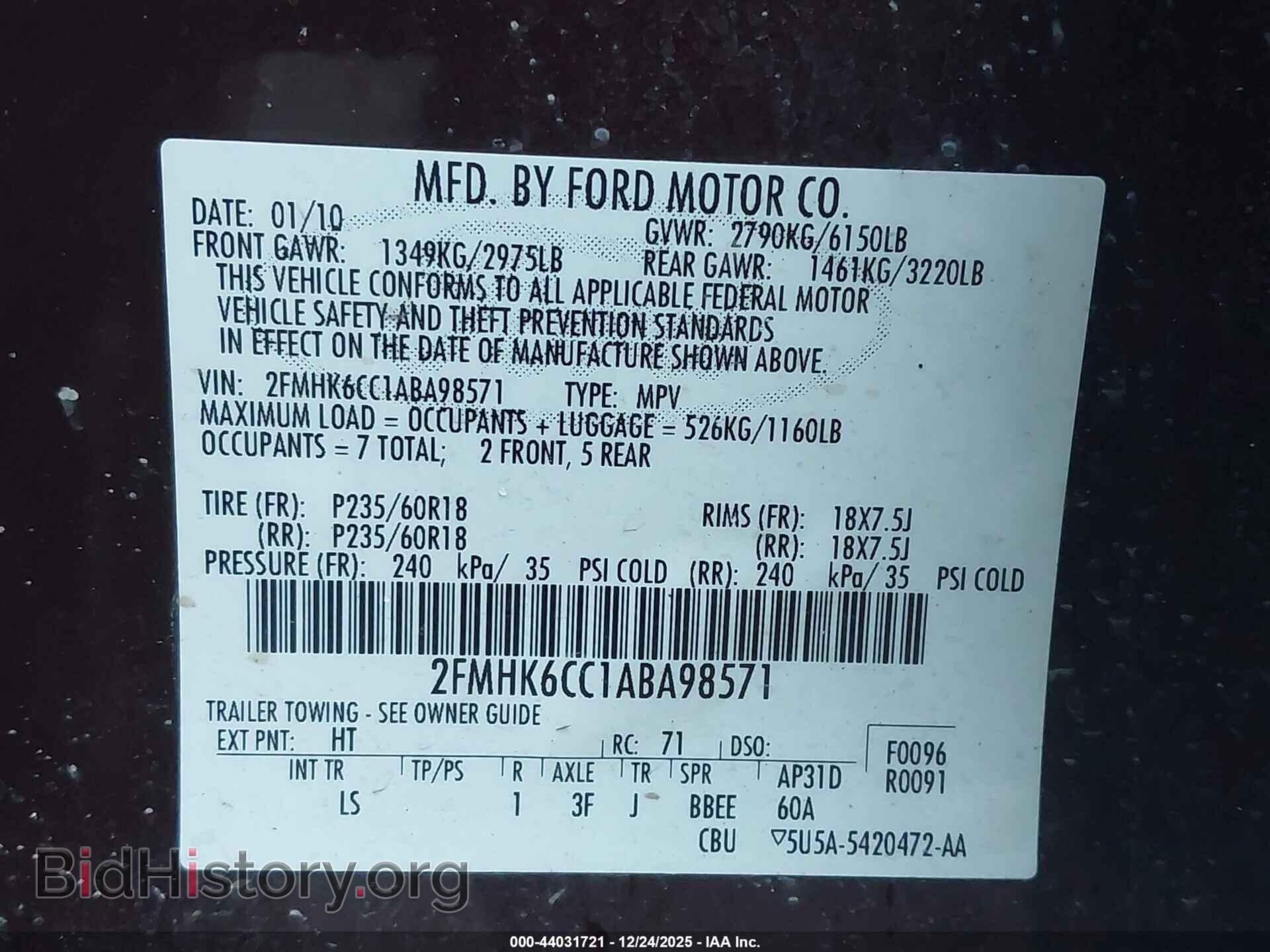 2010 FORD FLEX - VIN: 2FMHK6CC1ABA98571 - Photo 9