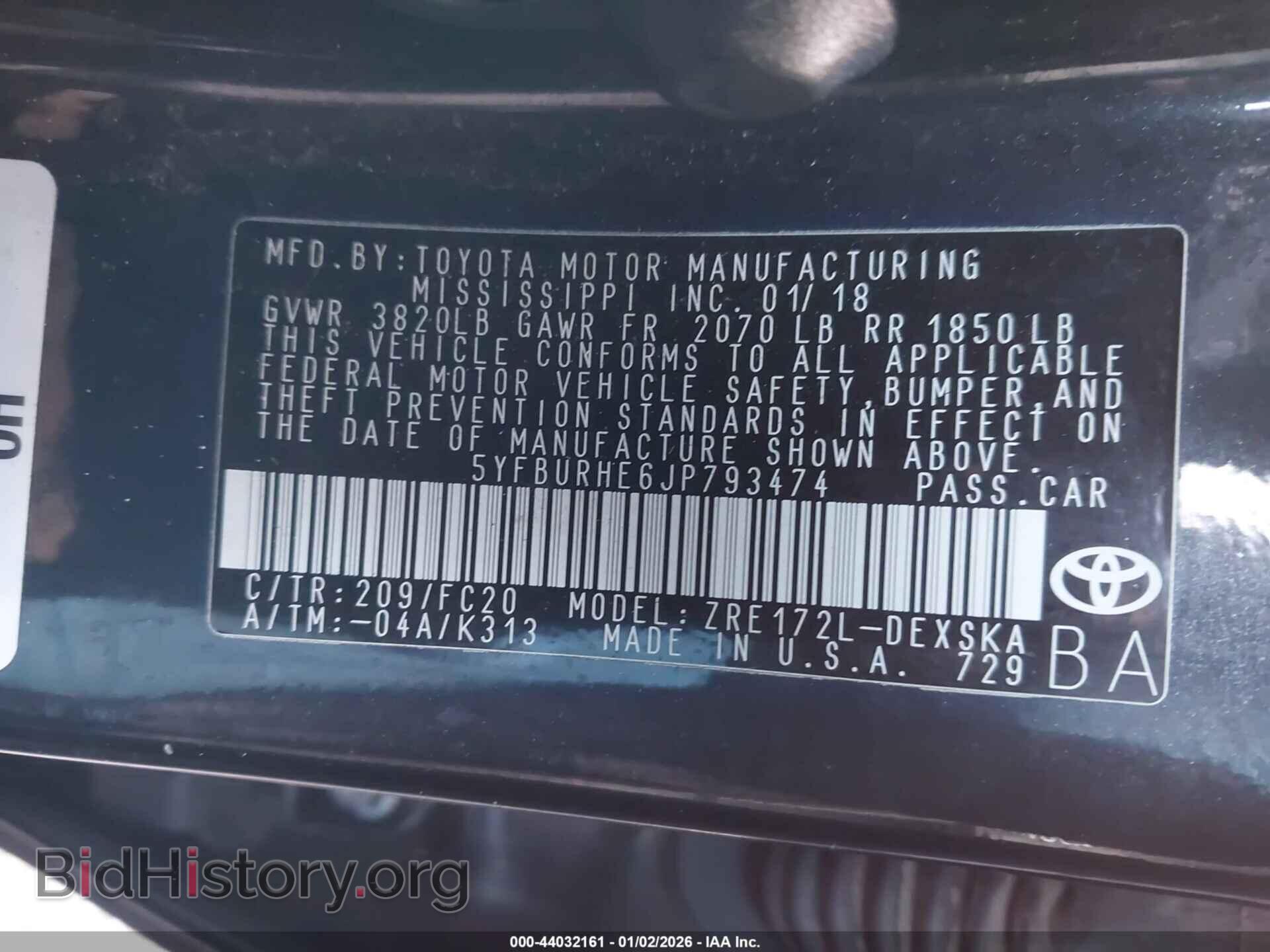 2018 TOYOTA COROLLA - VIN: 5YFBURHE6JP793474 - Фото 9