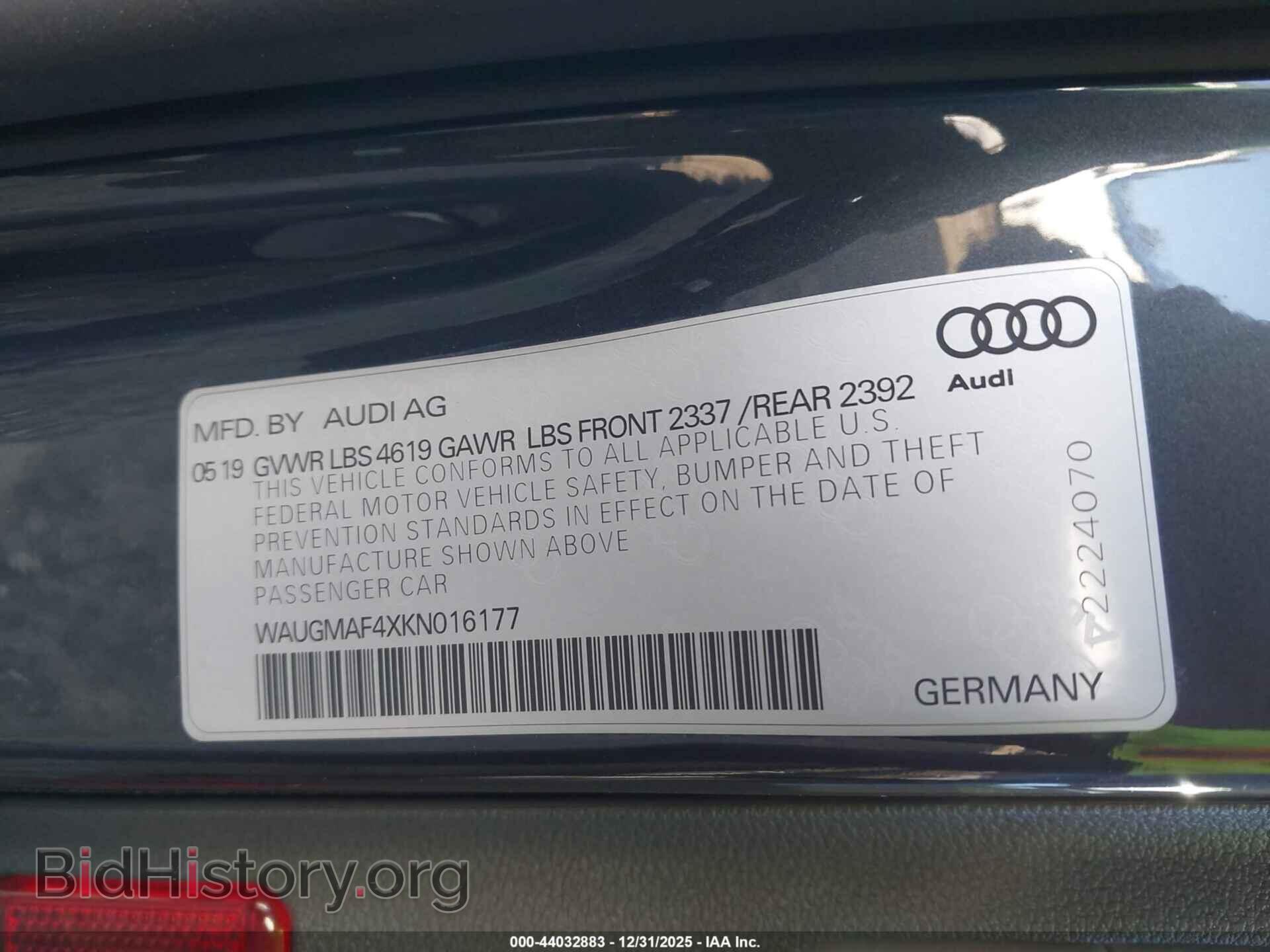 2019 AUDI A4 - VIN: WAUGMAF4XKN016177 - Фото 9